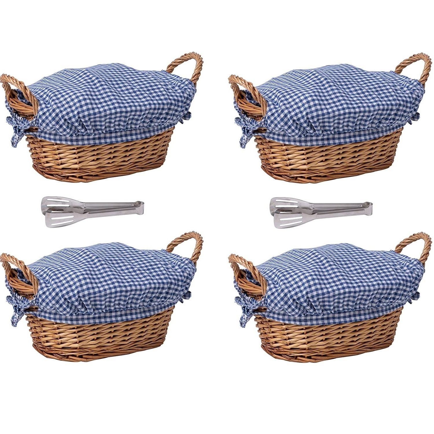 eGenuss Brotkorb eGenuss Brotkörbe mit seitlichen Griffen und abnehmbarem Stoffbezug, Weide 4 Weidenbrotkörben mit Zubehör(€15,41/Stück) - Blau