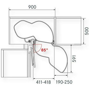SO-TECH® Auszugsboden Kesseböhmer LeMans II Beschlag anthrazit 450, 500 oder 600 mm, Links / Rechts