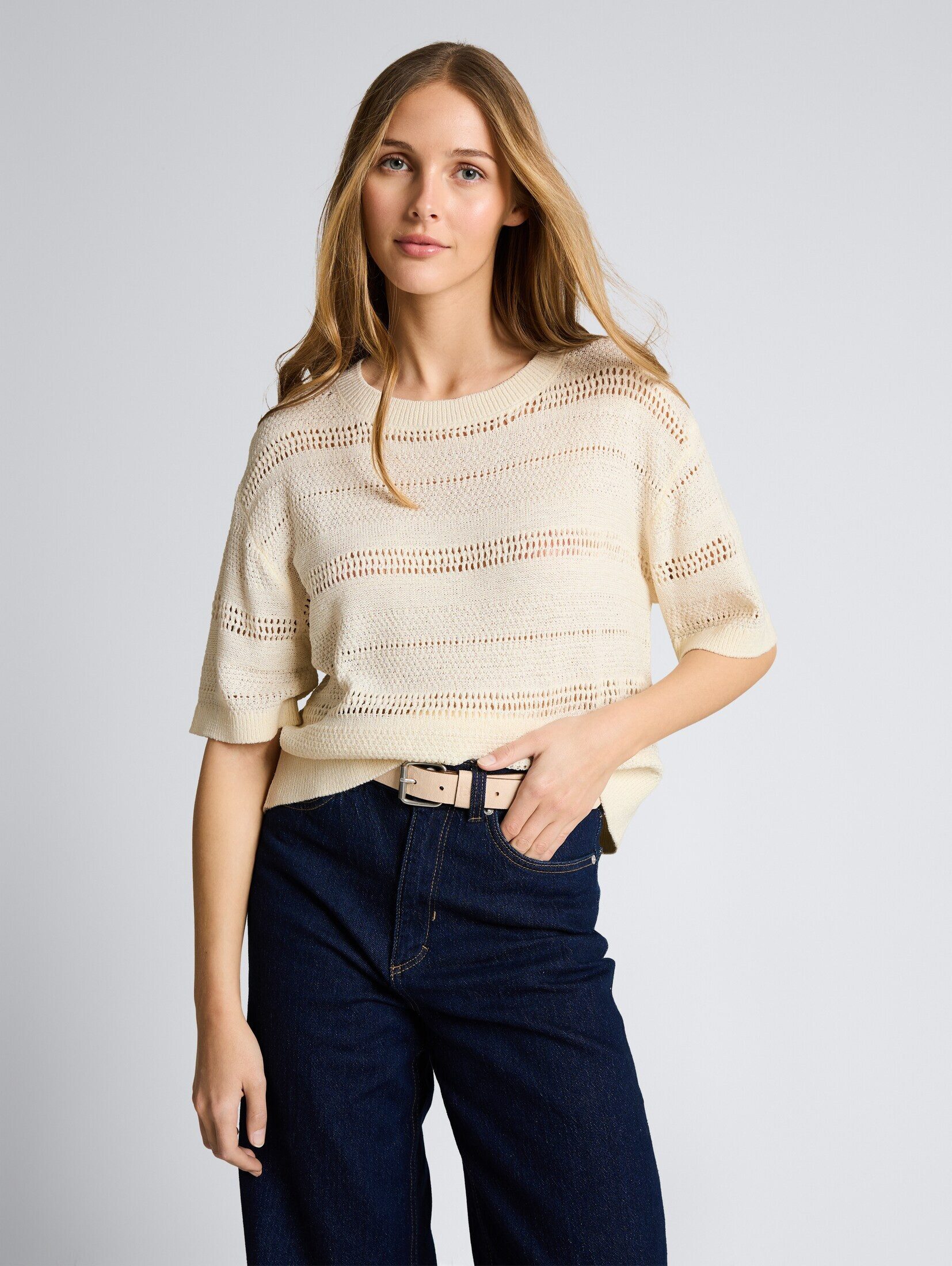 TOM TAILOR Denim Strickpullover Pullover & Strickjacken Relaxed Fit Strickpullover mit Lochmuster