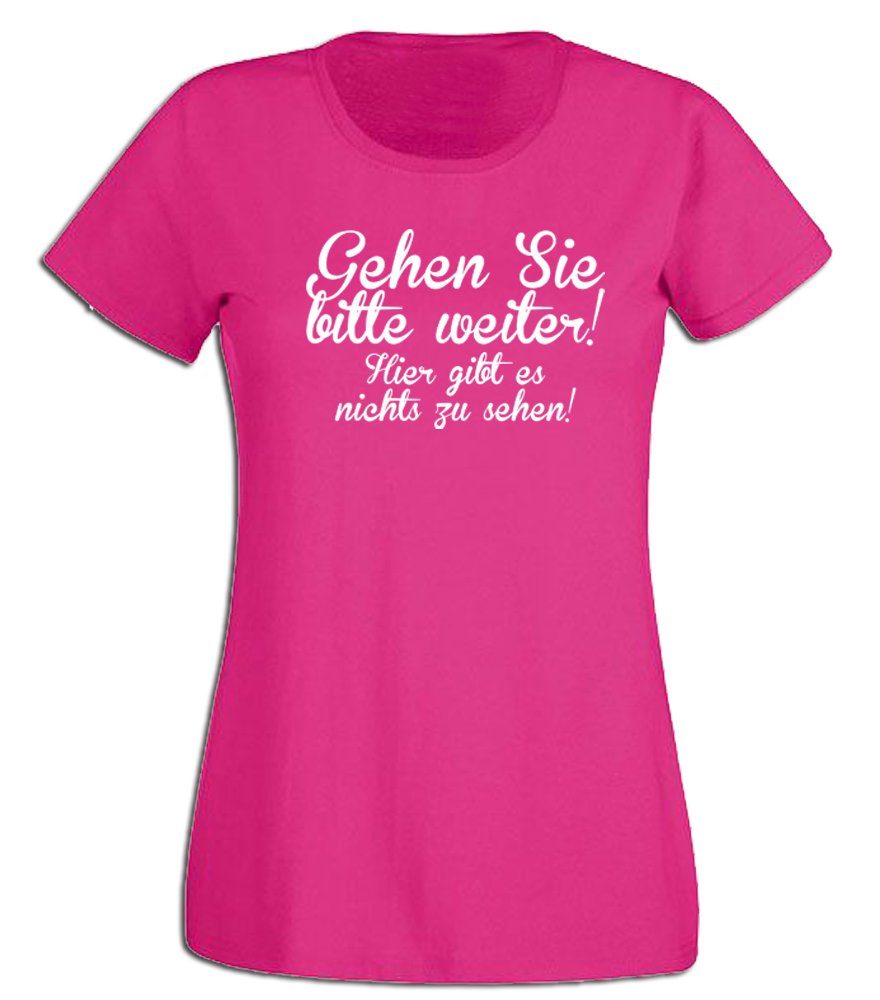G-graphics T-Shirt Gehen Sie bitte weiter! Hier gibt es nichts zu sehen! Slim-fit- Damen T-Shirt mit Statement / Spruch als Frontprint