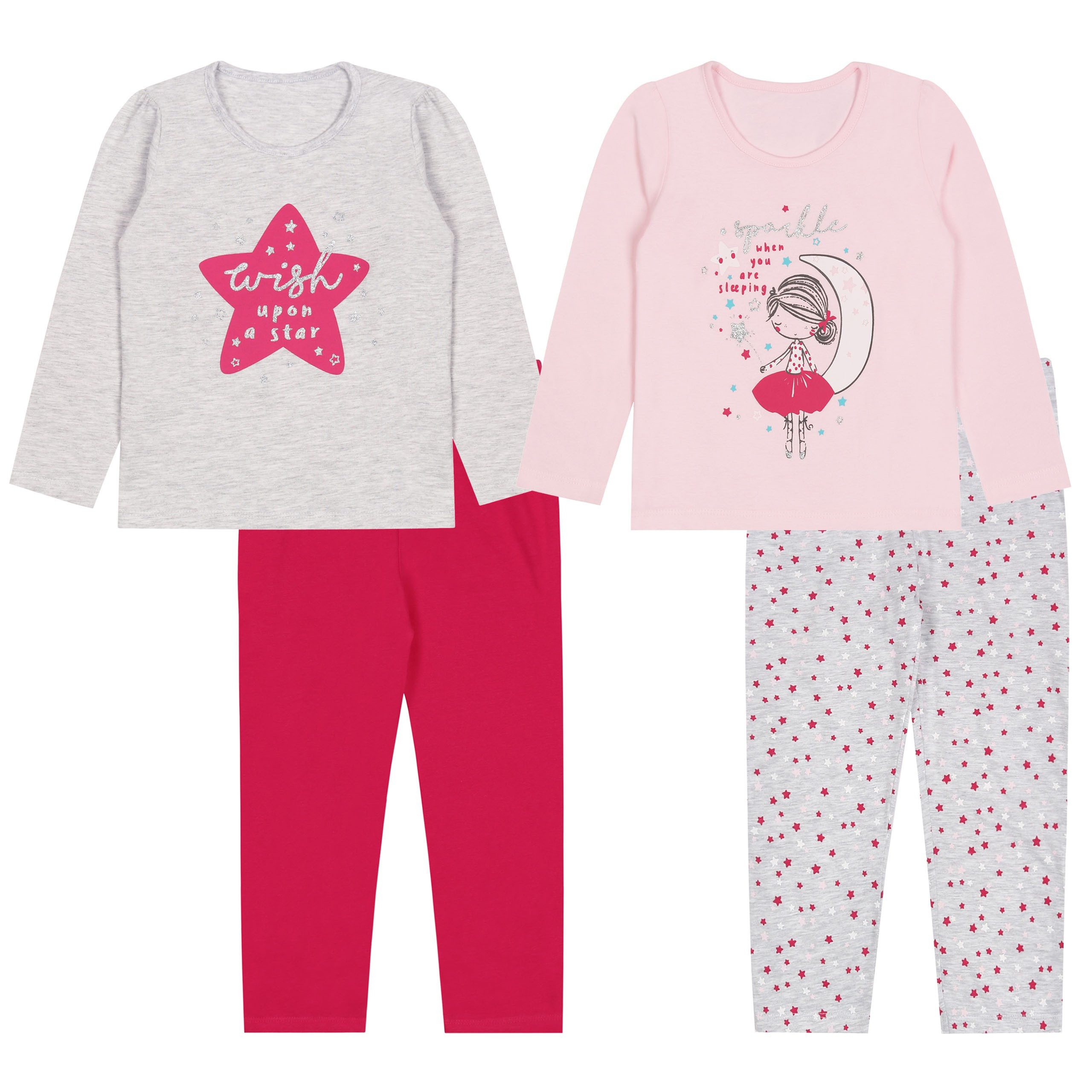 Sarcia.eu Pyjama Pyjama/Schlafanzug mit Sternen-Print, grau-pink - 2er Set 3-4 Jahre