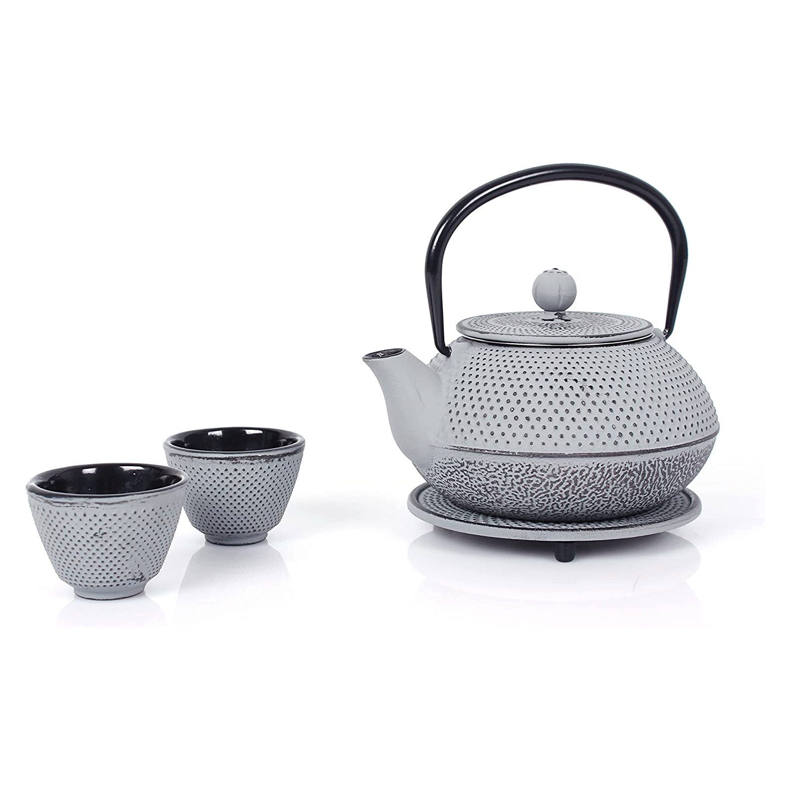 Sieb ECHTWERK Teekanne Geschirr-Set Teetassen 0,8L, 2 Teeservice (4-tlg), Grau Gusseisen, Untersetzer abnehmbar, Vintage-Design + im Teebereiter,
