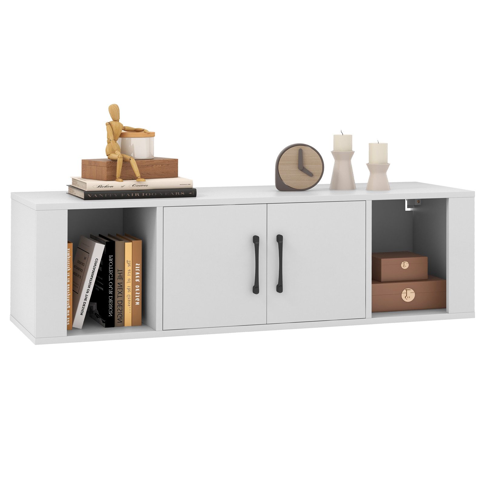 COSTWAY Hängeschrank mit 4 Fächern & 2 Türen Lowboard für Fernseher, 108cm