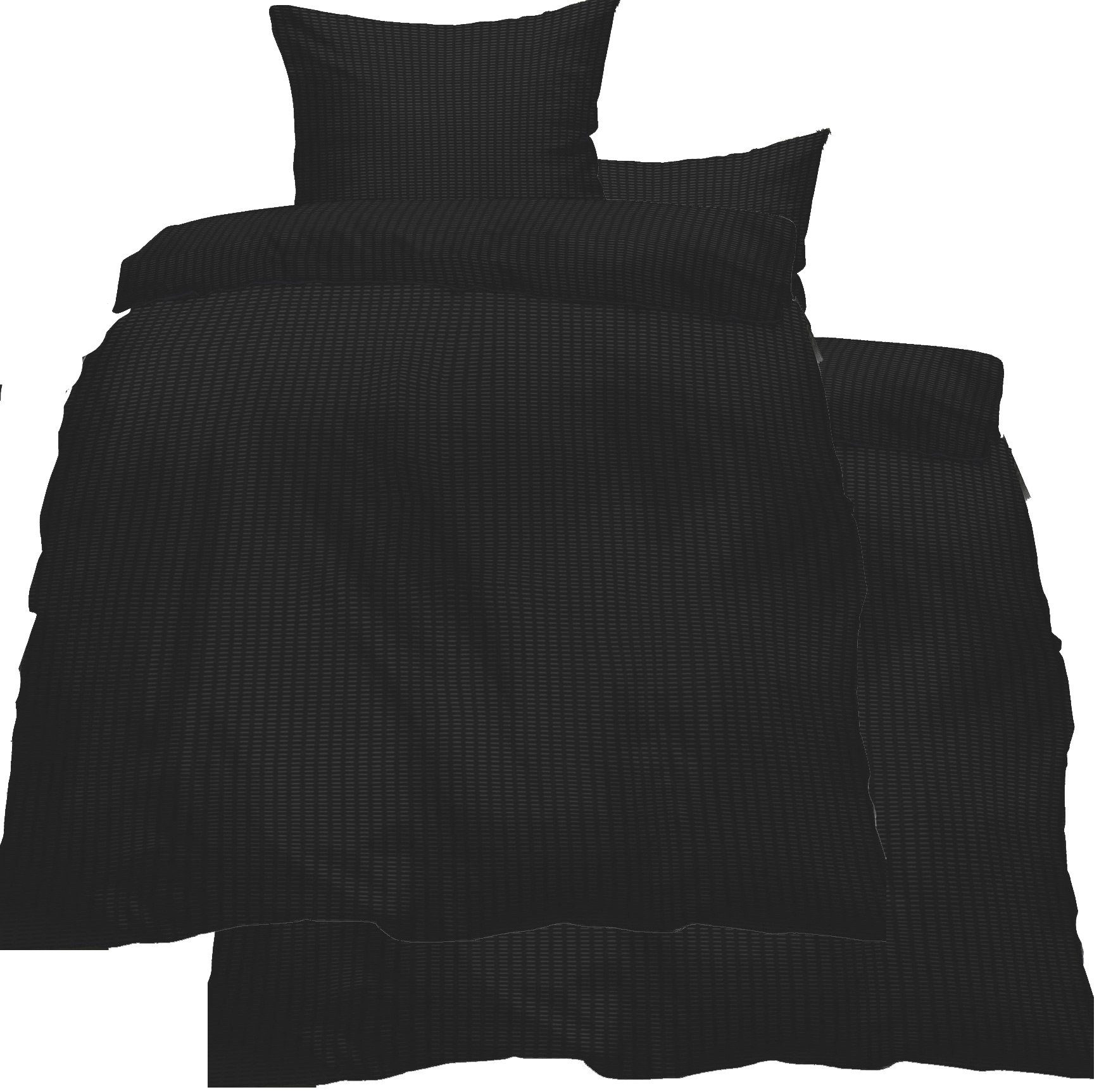 KH-Haushaltshandel Bettwäsche Seersucker Bettwäsche 135x200 +80x80cm, uni einfarbig, schwarz, Seersucker, Reissverschluß, bügelfrei, Microfaser, schwarz