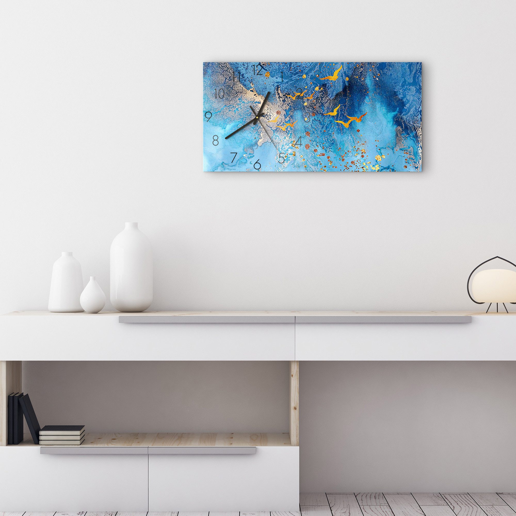 DEQOART Wanduhr 'Ozeanische Pracht' (Glas Glasuhr modern Wand Uhr Design Küchenuhr)