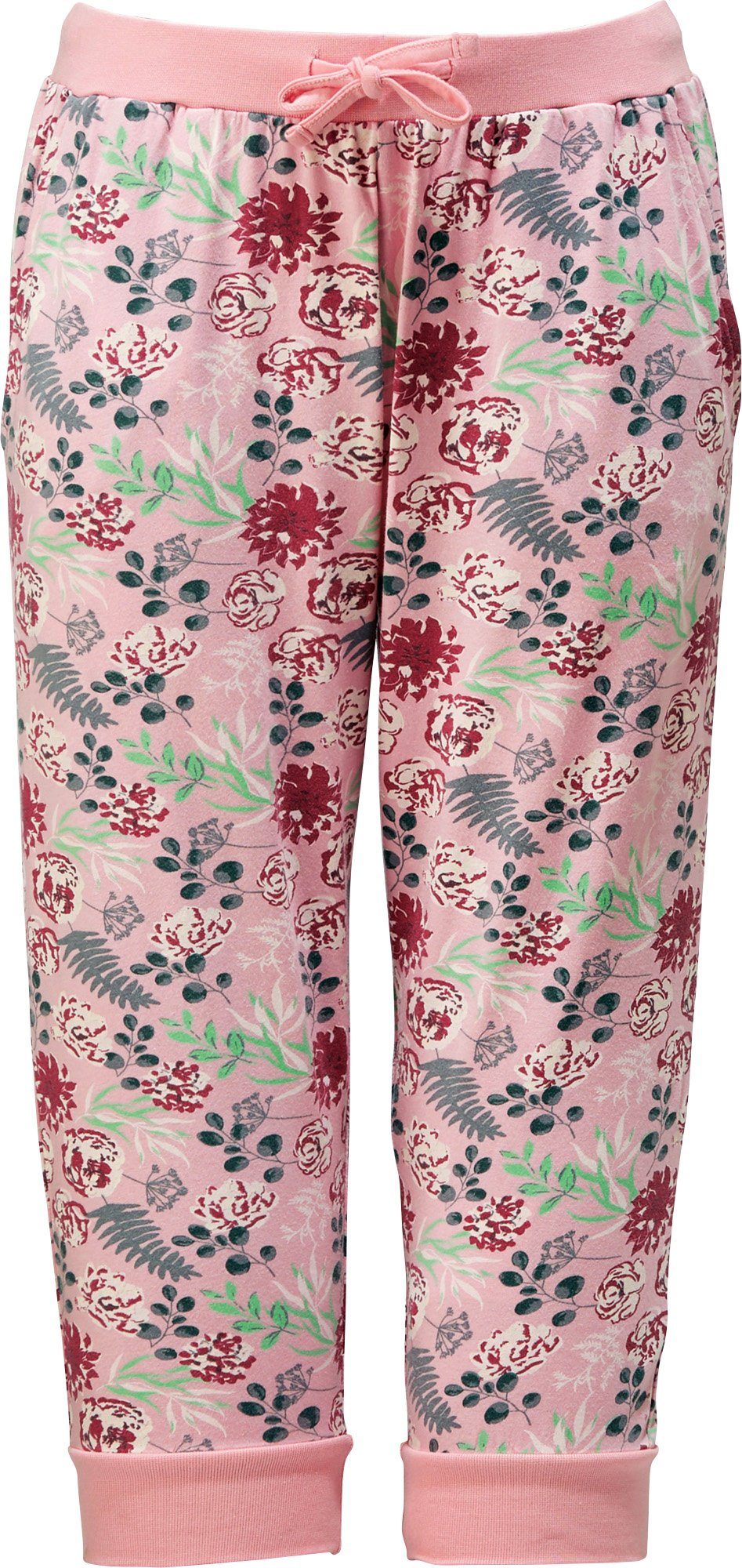 Erwin Müller Schlafhose Damen-Caprihose Single-Jersey Blumen rose | Schlafhosen