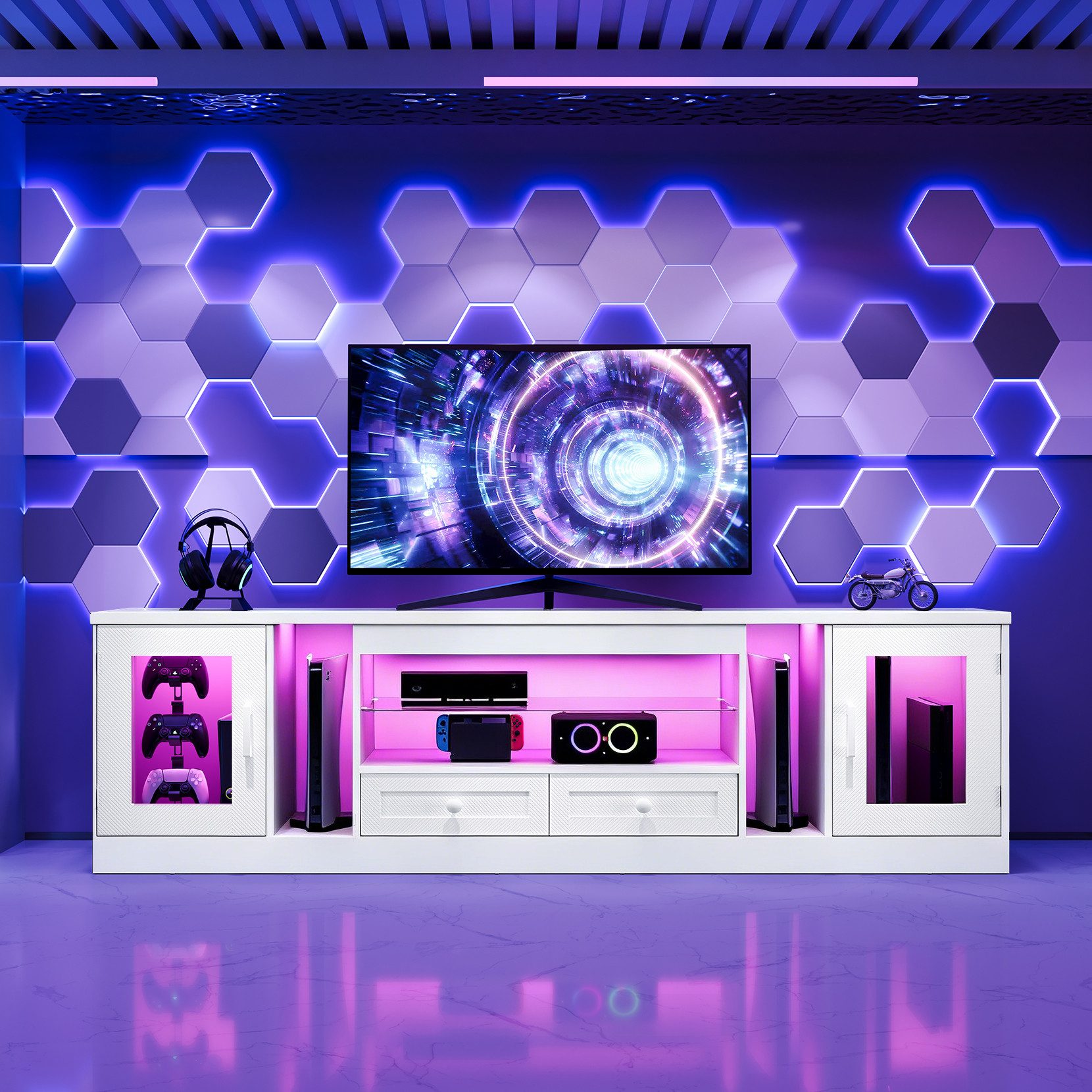 OUNUO TV-Schrank 106/148/180 cm TV-Schrank für 55/60/65-Zoll-Fernseher mit Schubladen