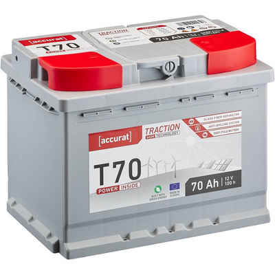 accurat AGM Batterie 12V 70Ah für Wohnmobil, Wohnwagen, Camper Aufbaubatterie Batterie, (12 V V)