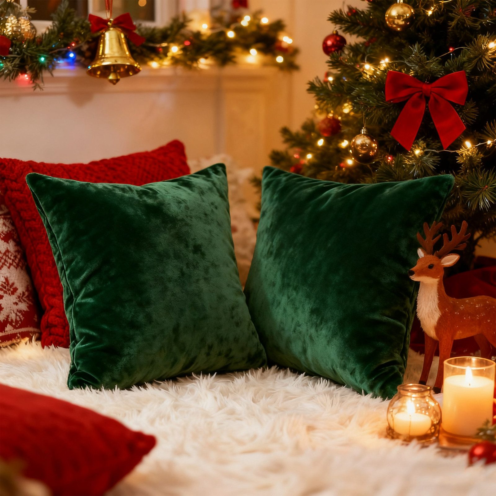 Jibenhome Sofakissen 1/2er-Pack Samtkissenbezüge 45x45 cm, Weihnachtsdekor Sofakissen, (2 St), Hövelbezug mit Reißverschluss,Maschinenwaschbar für Wohnzimmer & Party
