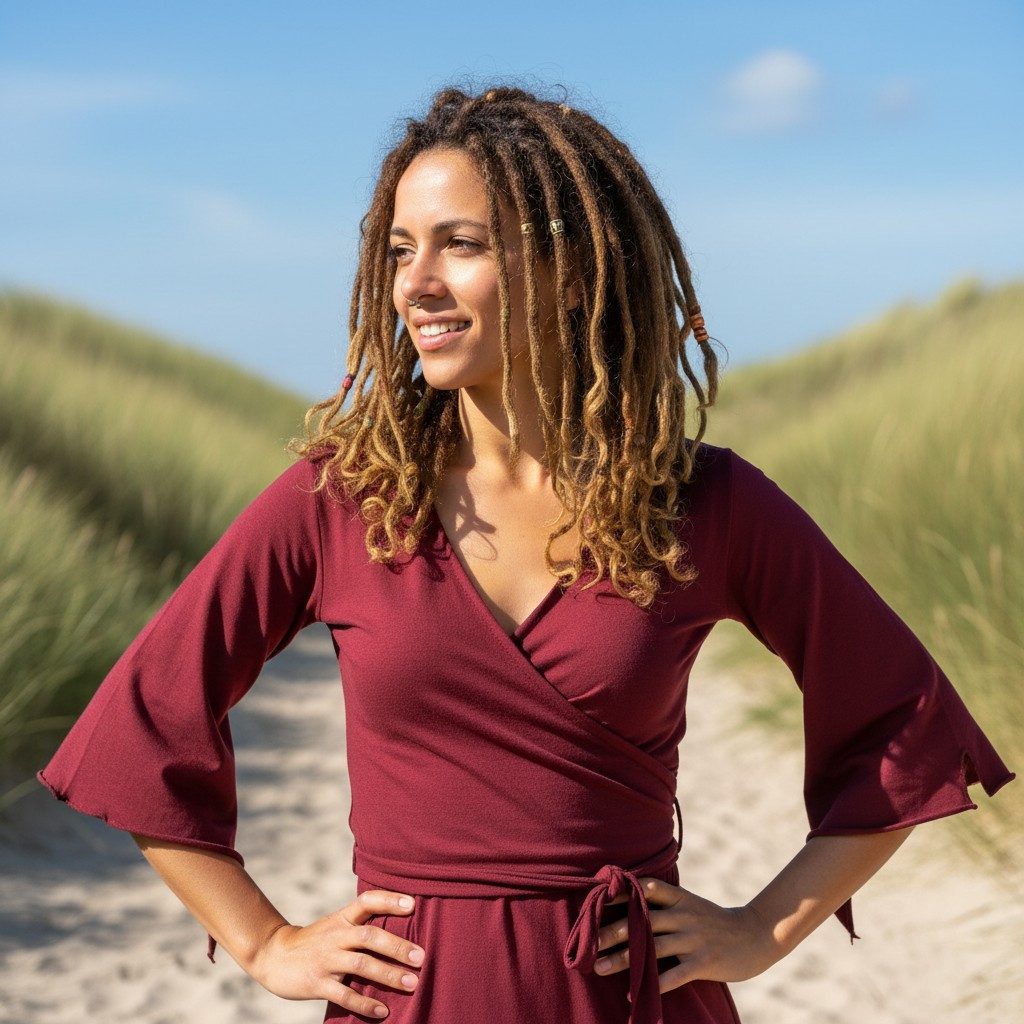 Guru-Shop T-Shirt Elfen Top, Top Goa-chic, Wickeltop - weinrot Festival, Et günstig online kaufen