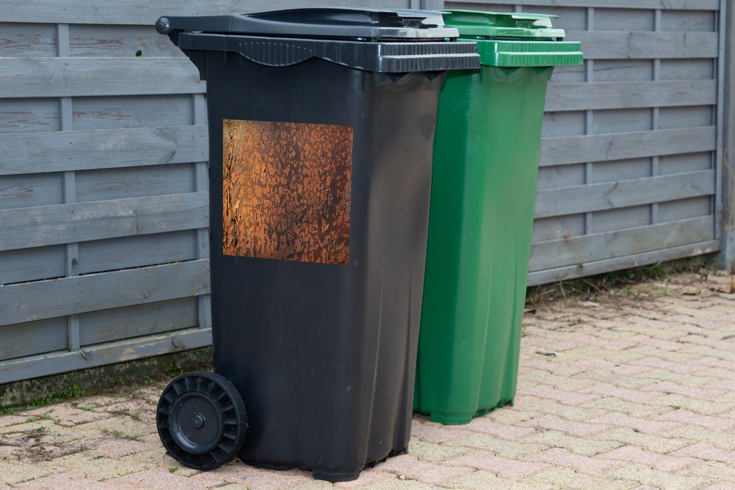 Abfalbehälter Rost Stahl - Container, Sticker, Retro - - St), Mülltonne, Metalle Wandsticker MuchoWow Mülleimer-aufkleber, (1
