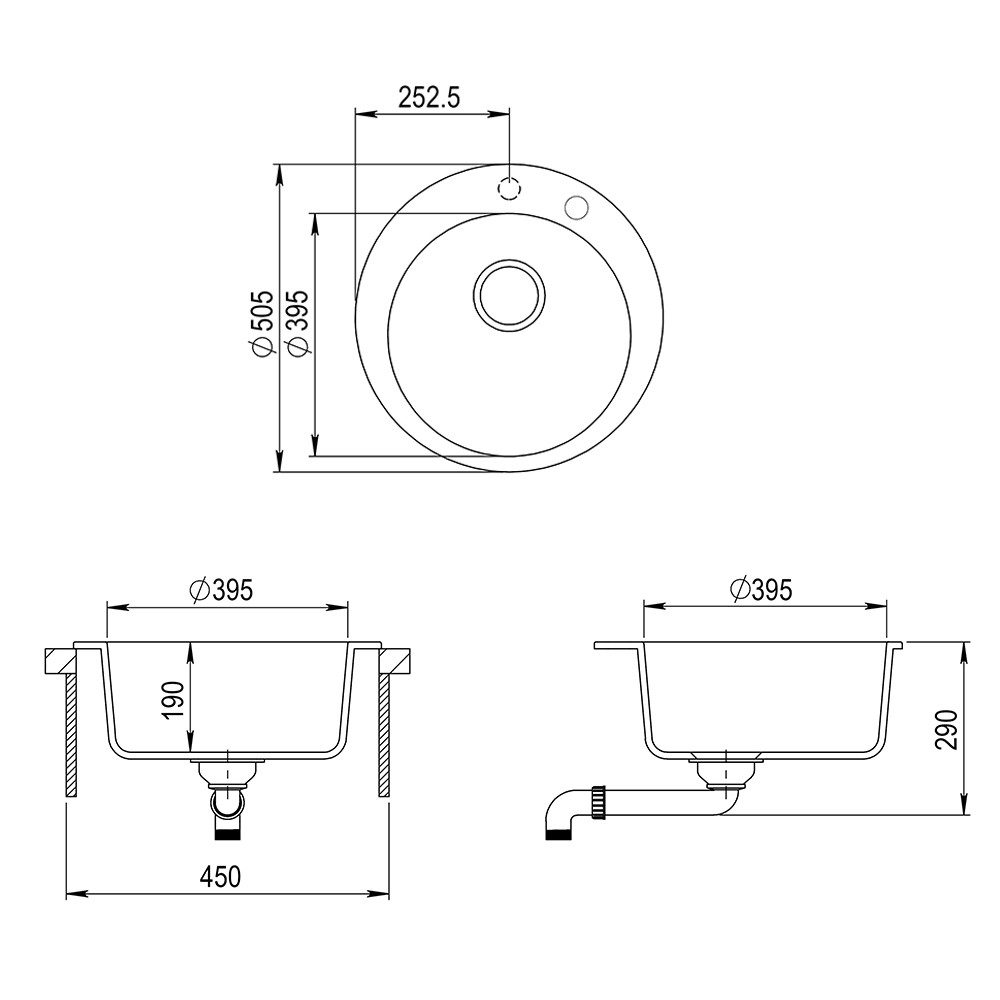 Bergstroem Küchenspüle Valencia, Weiß, 50.5 x 51 cm Rund, Rund, 50.5/50.5 cm, Resistent gegen chemische Substanzen, (1 St)