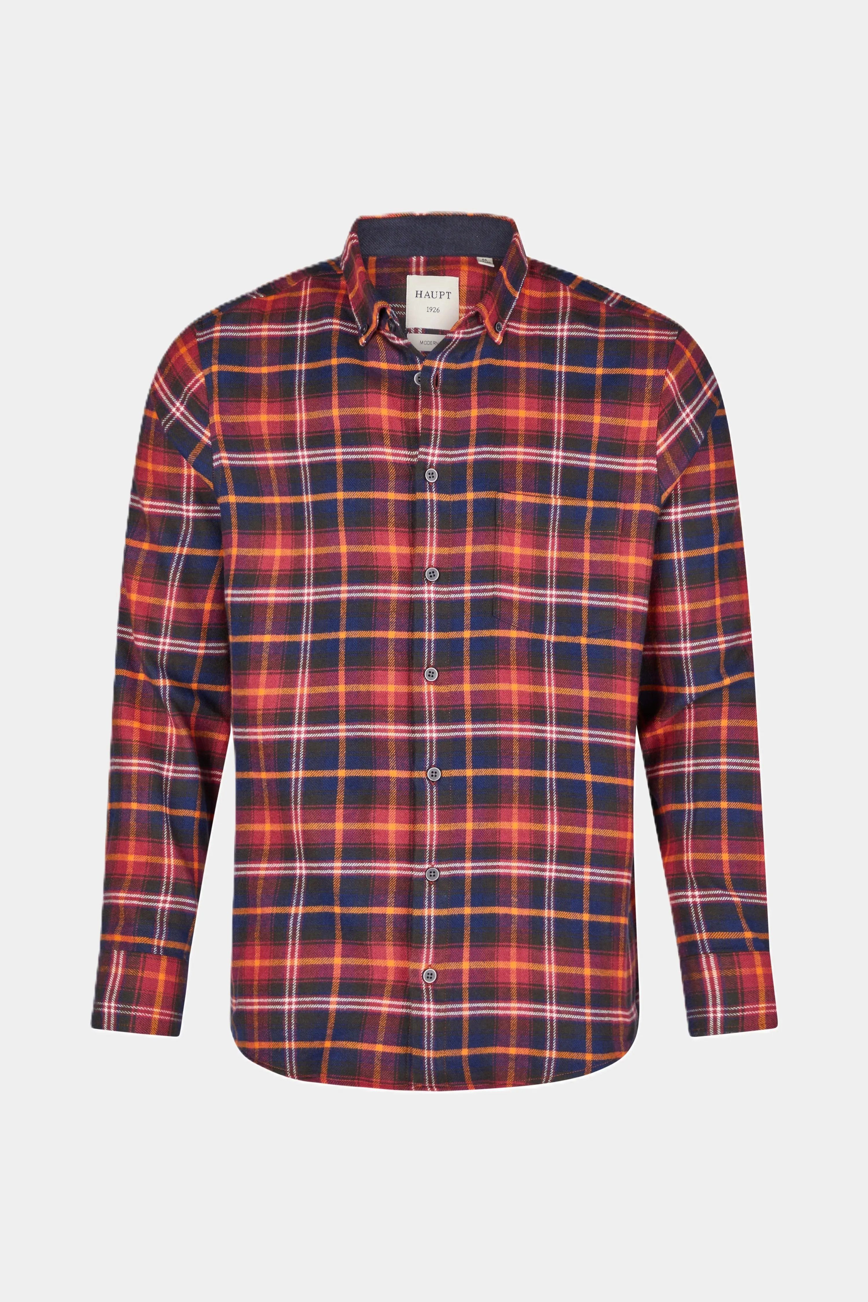 Haupt Langarmhemd Haupt Flanell Modern Fit Langarm Herrenhemd im Karomuster dark red