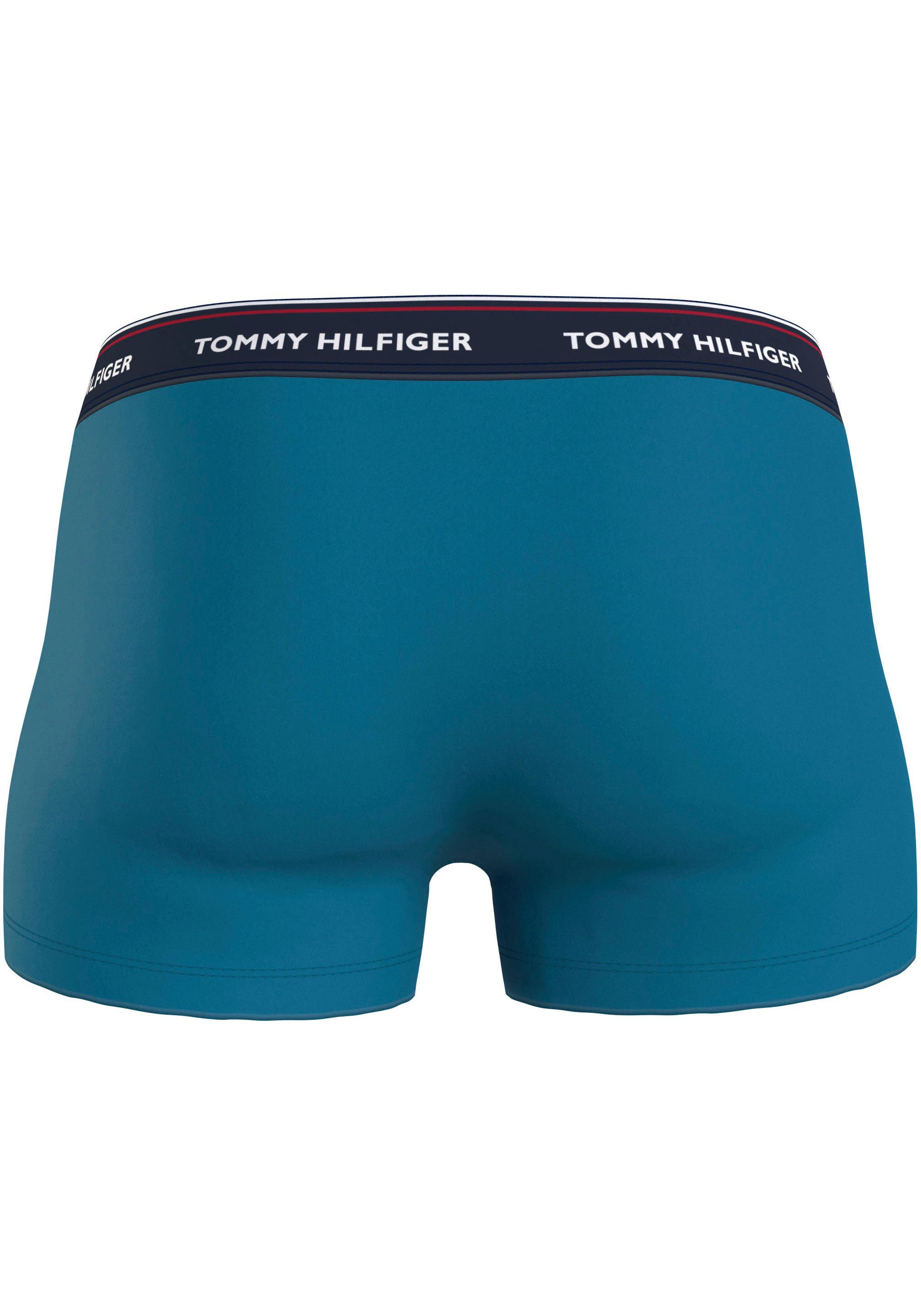 3P 3er-Pack) Hilfiger TRUNK Underwear Logo-Elastikbund mit 3-St., Red Indigo/Dockside Aqua/Deep Tommy (Packung, Trunk