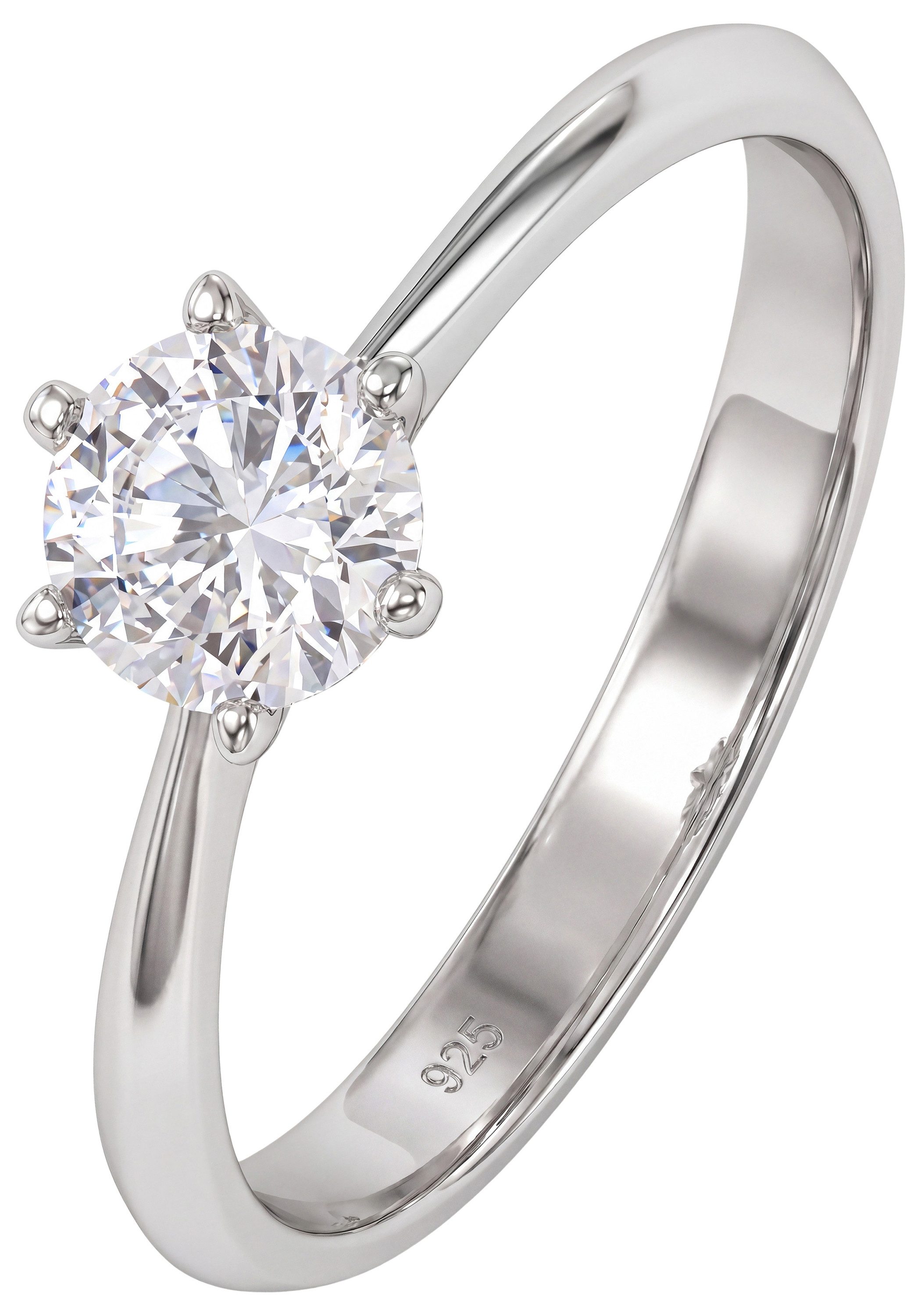 JOBO Solitärring Silberring mit Zirkonia, 925 Silber rhodiniert