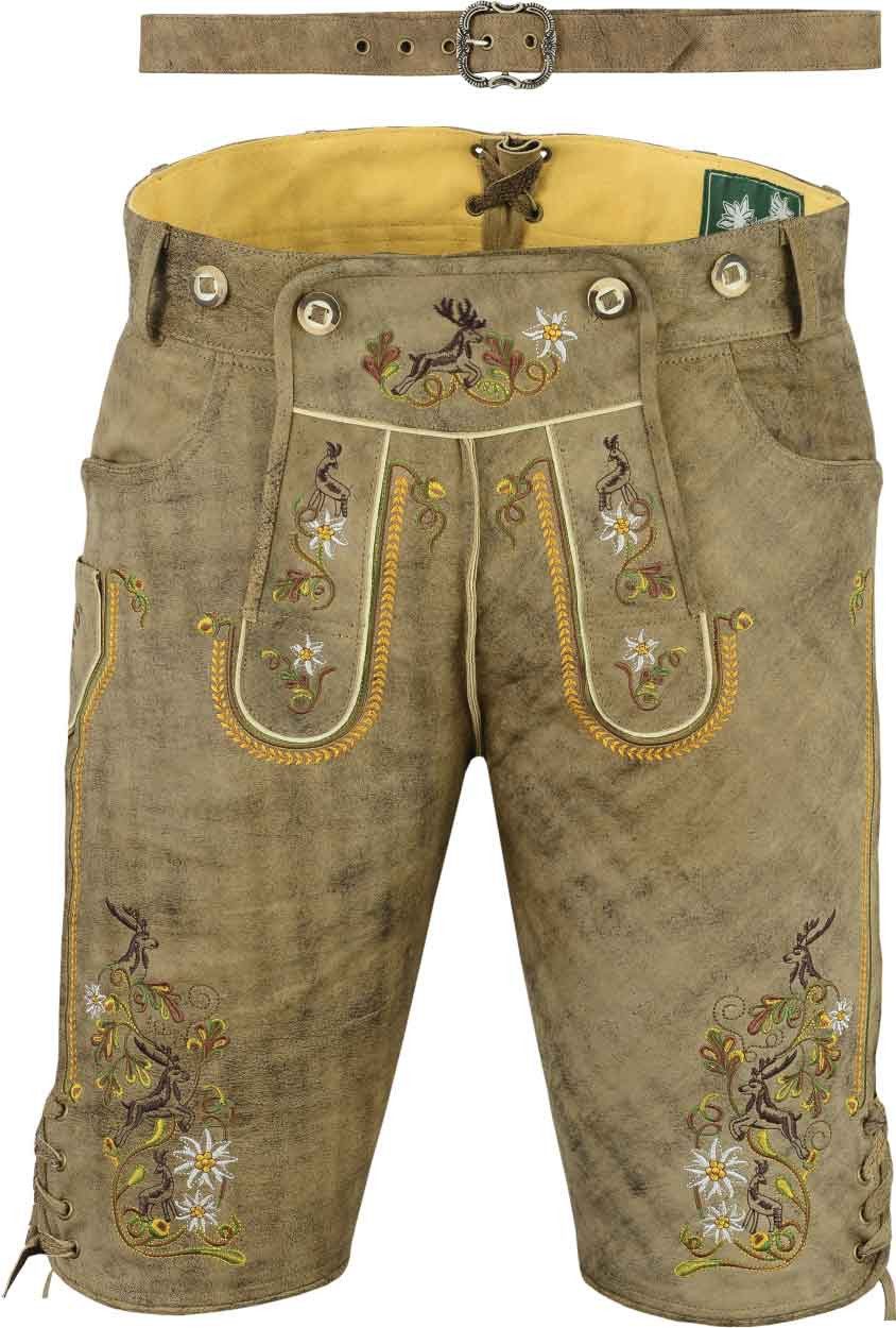 Fuente Leather Wears Lederhose Herren Trachtenlederhose kurz aus echtem Nubukleder mit Gürtel