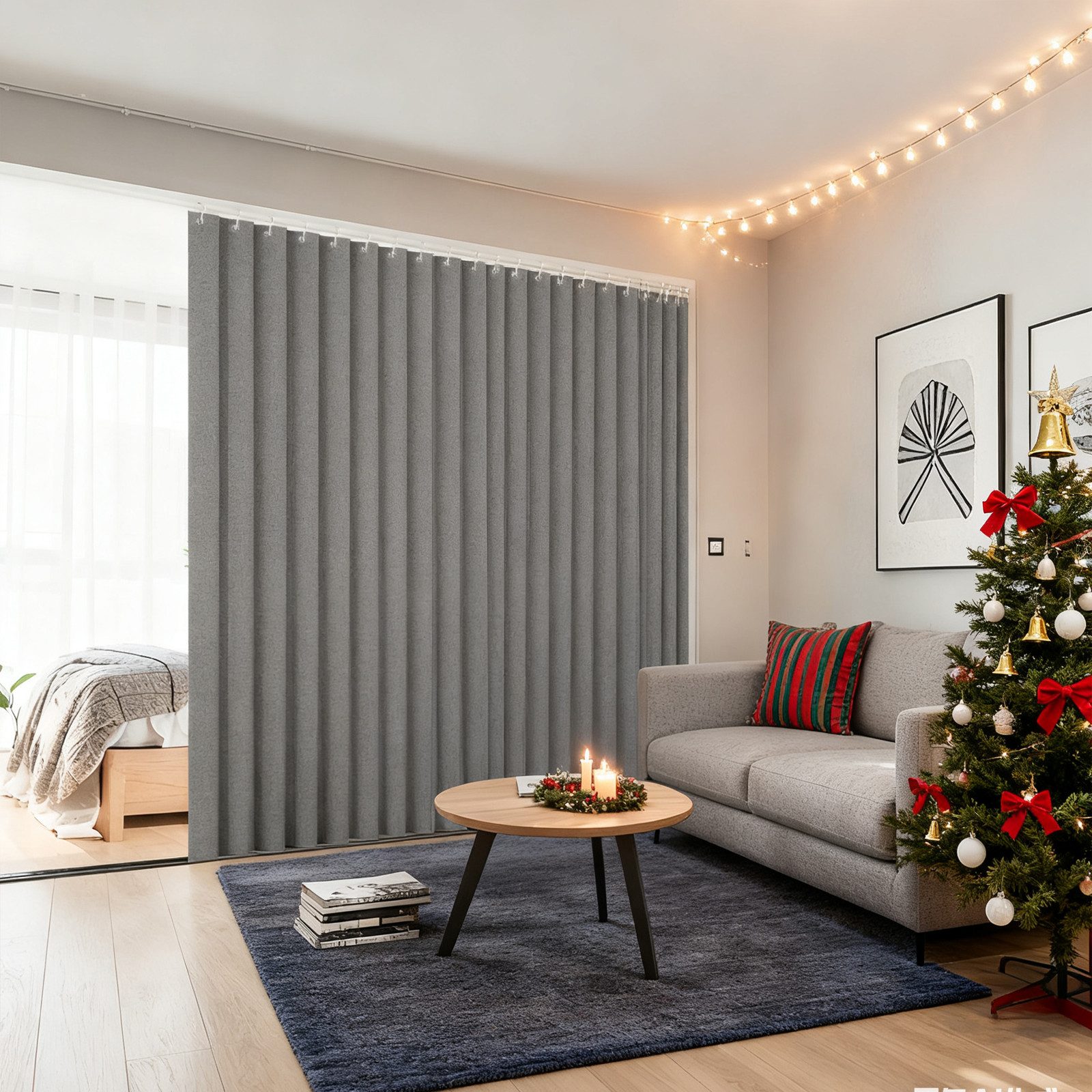 Jibenhome Schiebegardine Extra Großer Vorhang Raumteilervorhang, Leinenmuster Gardine mit Haken, Wohndeko, Duschvorhang, Türvorhang, Heimtextilien