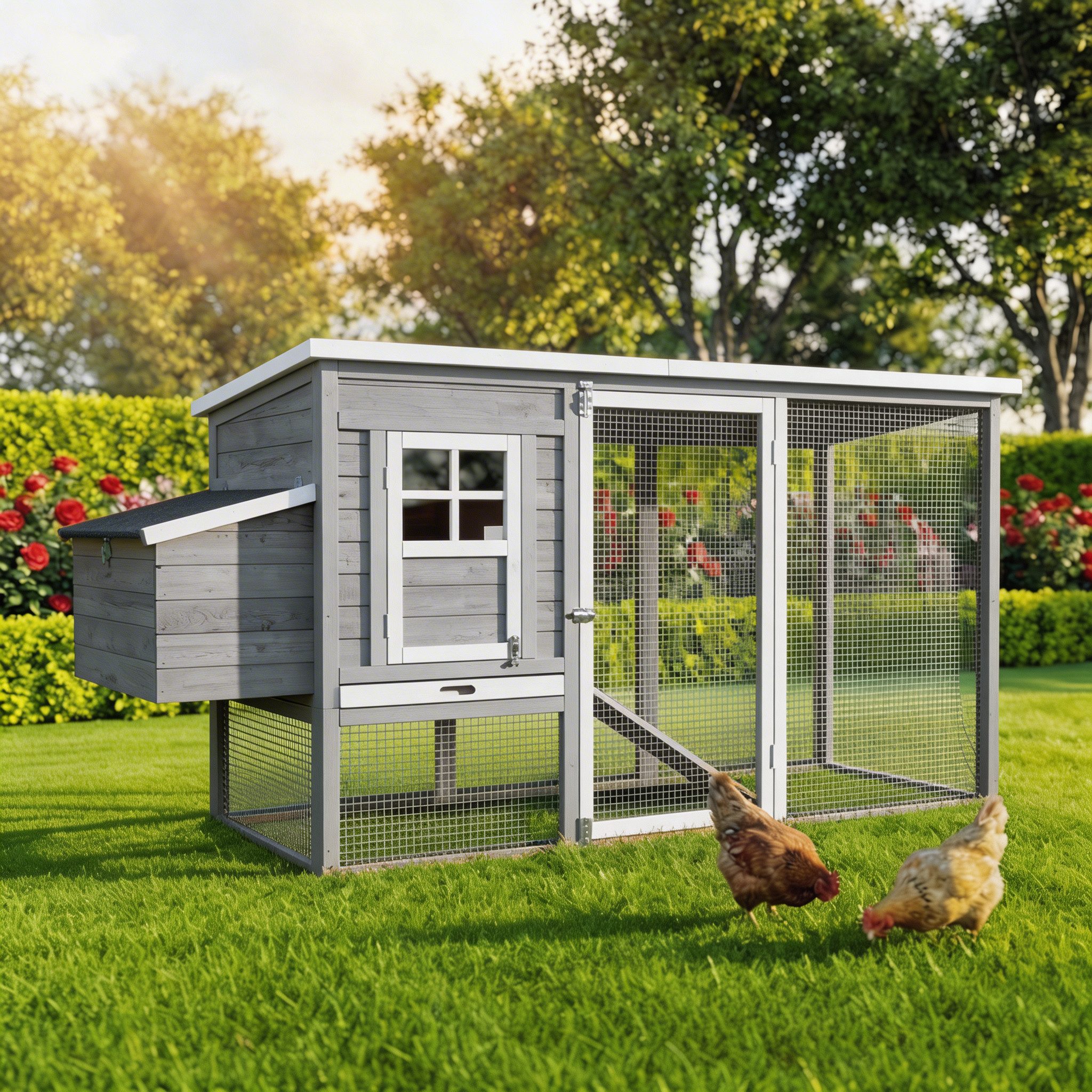 My Animal Hühnerstall Kleintierstall MH-04 für 3-4 Hühner - Wetterbeständig - Kiefernholz, Ausziehbare Schublade, verzinkter Draht, zwei Ebenen