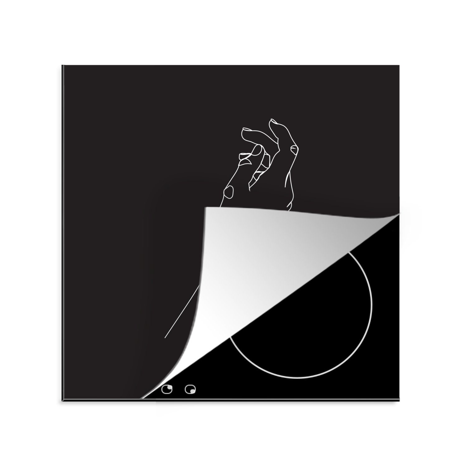 MuchoWow Herdblende-/Abdeckplatte Hand - Strichzeichnung - Schwarz - Weiß, Vinyl, (1 tlg), 78x78 cm, Ceranfeldabdeckung, Arbeitsplatte für küche