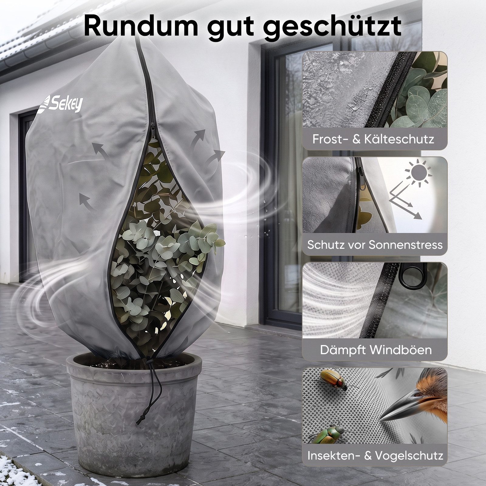Sekey Winterschutzhaube Winterschutz Frostschutz für Kübelpflanzen mit Reißverschluss Zugband (2-St), 60 x 80cm, Für Kübelpflanzen und Sträucher – Garten, Balko – Bild 4 von 5