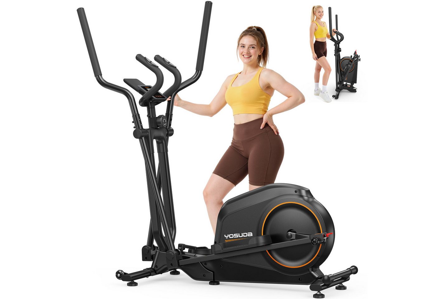 YOSUDA Crosstrainer Klappbarer Crosstrainer für Zuhause, mit 16 Widerstandsstufen (1-tlg), Ultraleiser für Cardio, LCD-Display & Transportrollen