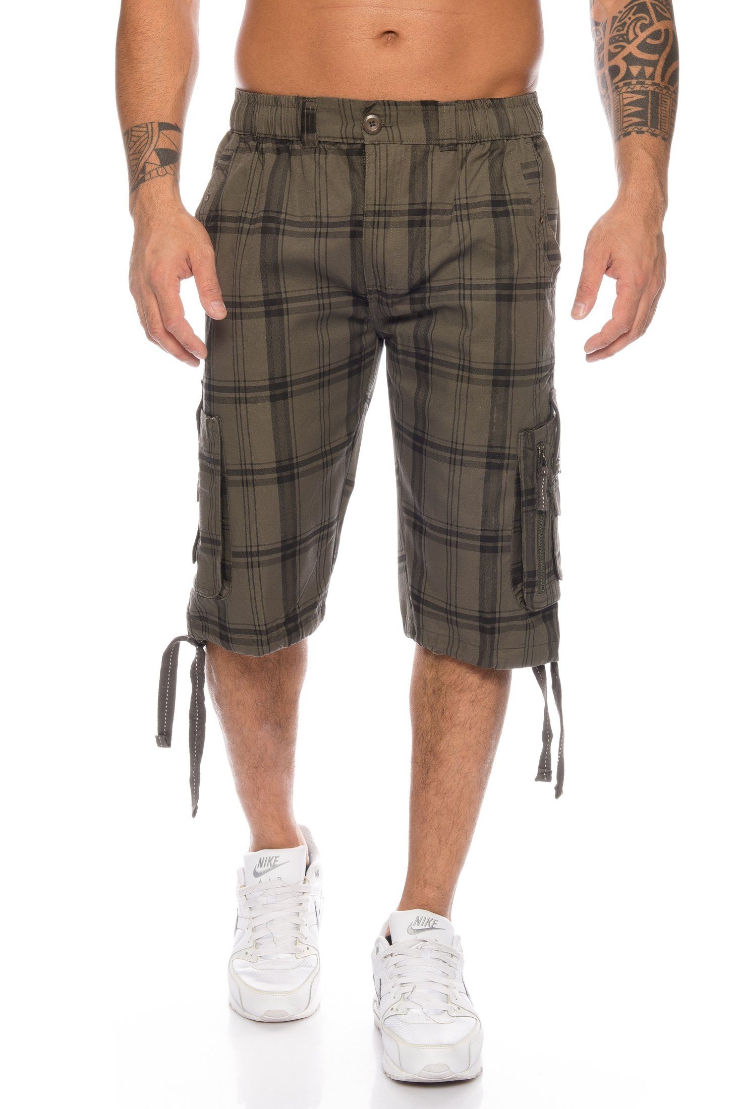 Kendindza Cargoshorts 3/4 Bermuda Shorts Herren, Kurze Hose Herren, Cargobermuda Taschen, Knopf udn Reißverschluss, Cargohose