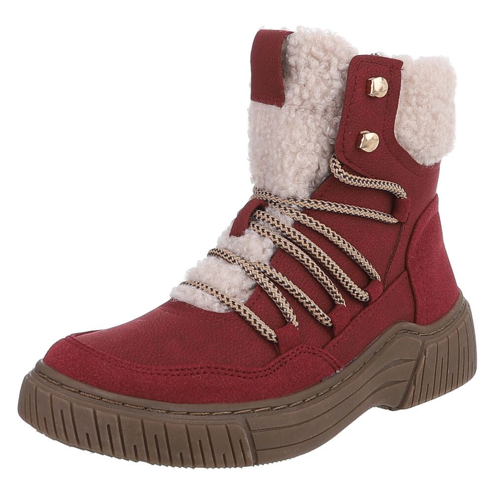 Ital-Design Modischer Halbschuh mit Schnürung und Innenfutter für Damen Stiefelette (90598777) Flach Plateaustiefeletten in Weinrot