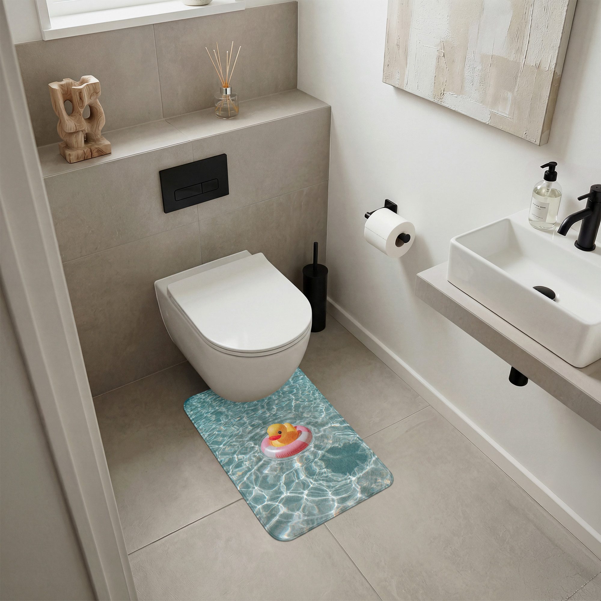 OnlyWow WC-Vorleger Gummi-Ente - Schwimmband - Gelb, Höhe 10 mm, Polyester, Rechteckig, WC Teppich, Toilettenvorleger, Toilettenteppich, Badematte 40x60 cm
