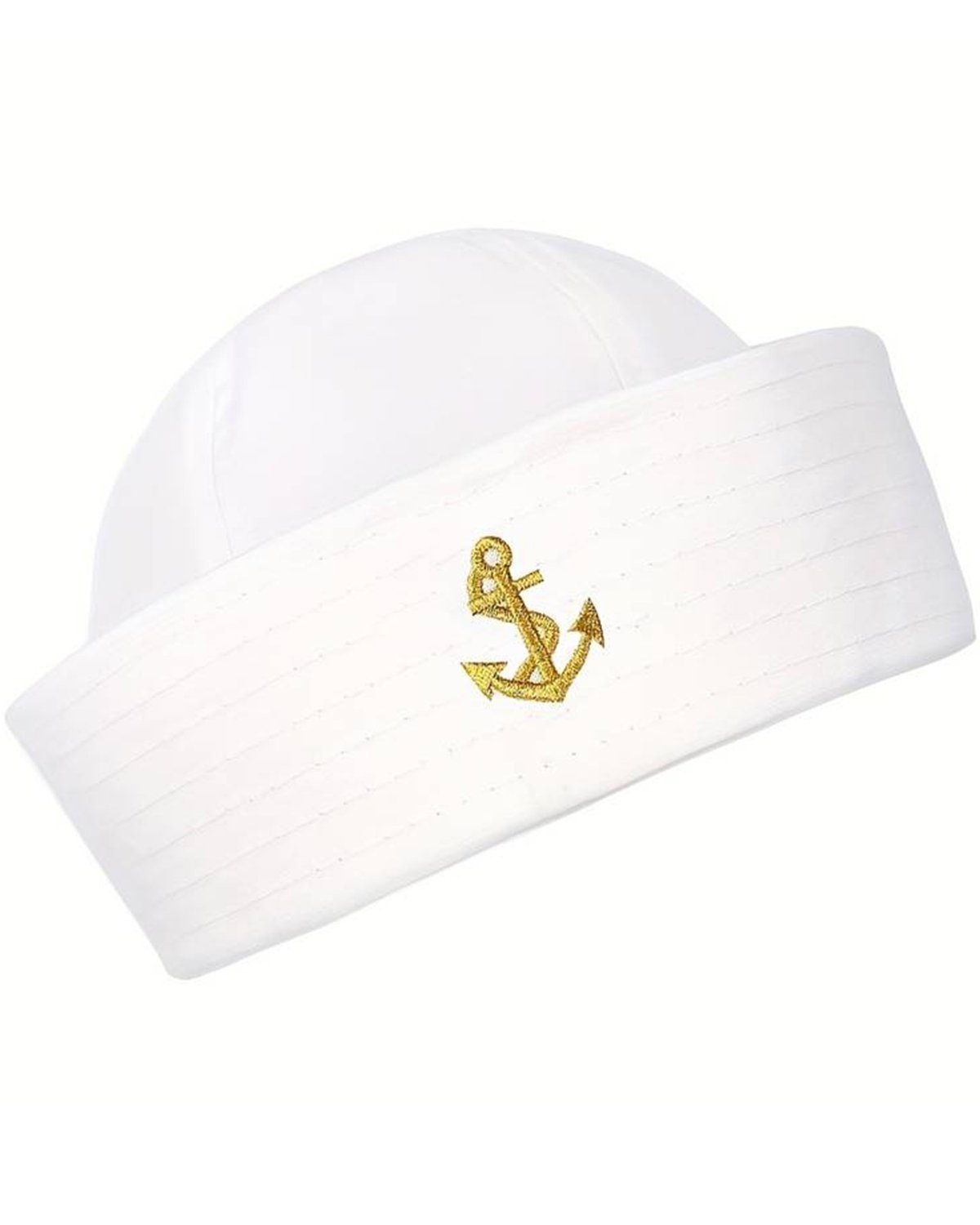 Das Kostümland Kostüm Matrosen Hut - Sailor Mütze mit Anker, Weiß Gold