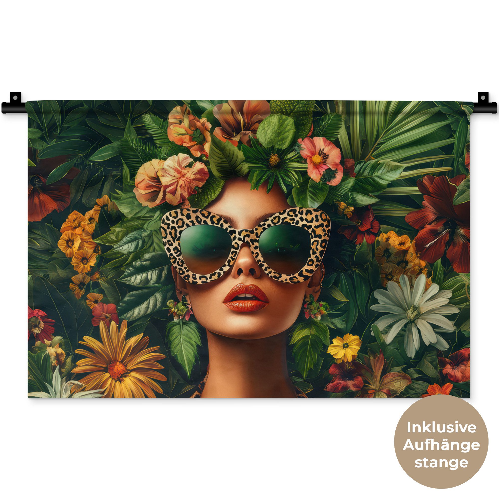 MuchoWow Wandteppich Frau - Pantherdruck - Dschungel - Natur - Luxus, Rechteckig, Höhe: 3 mm, Wandteppich für Wohnzimmer, Schlafzimmer, 60x40 cm