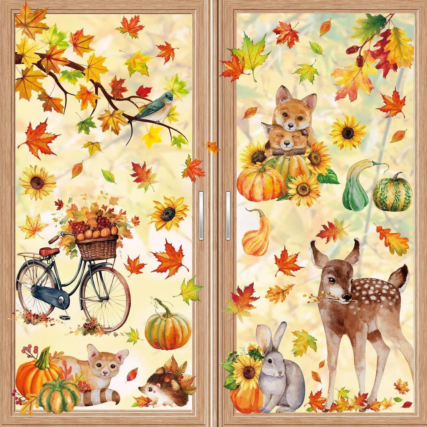 LuxusKollektion Fensterbild Fensterbilder Herbst PVC Ahorn Eicheln 68 Sticker