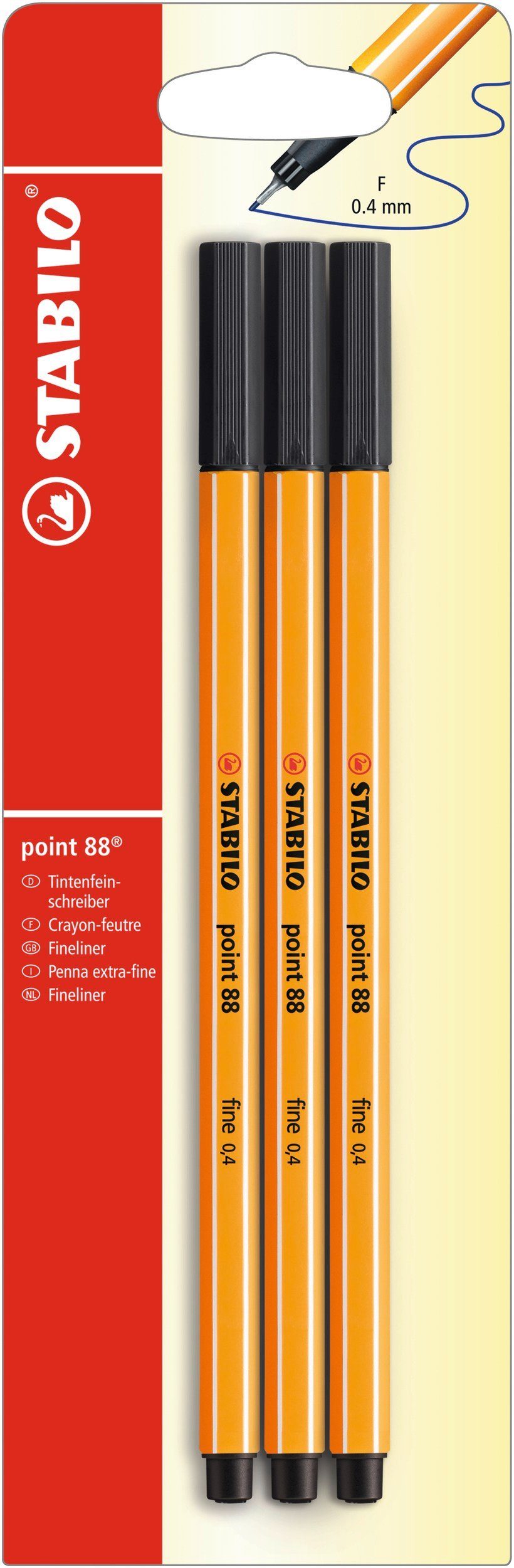 STABILO Fineliner Fineliner St. point 88 3er Bl. schwar schwarz, 3er Blister