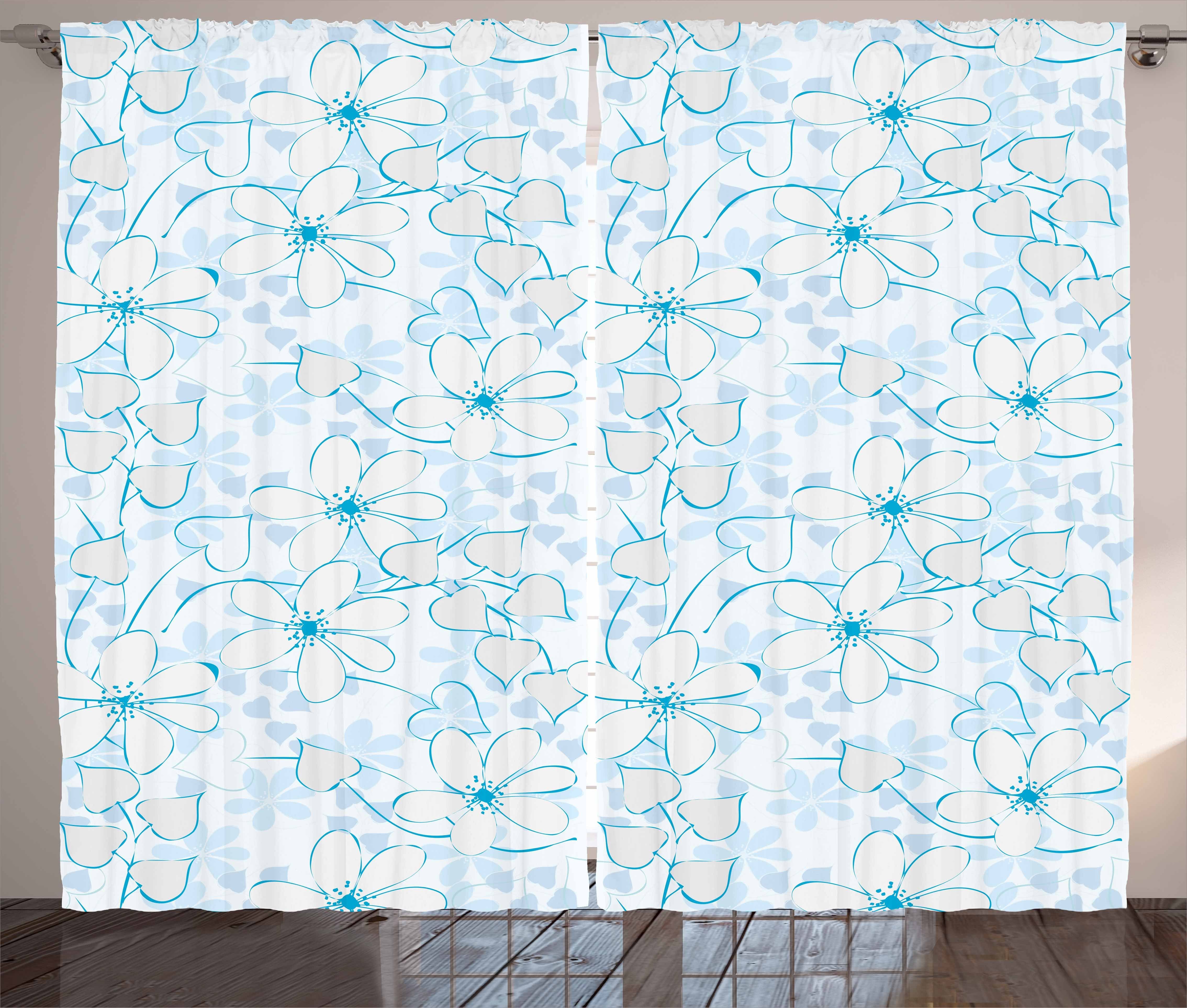 Schlafzimmer Kräuselband Blumen-Herzen Schlaufen Abakuhaus, Vorhang mit Haken, Gardine Abstrakte Blau und