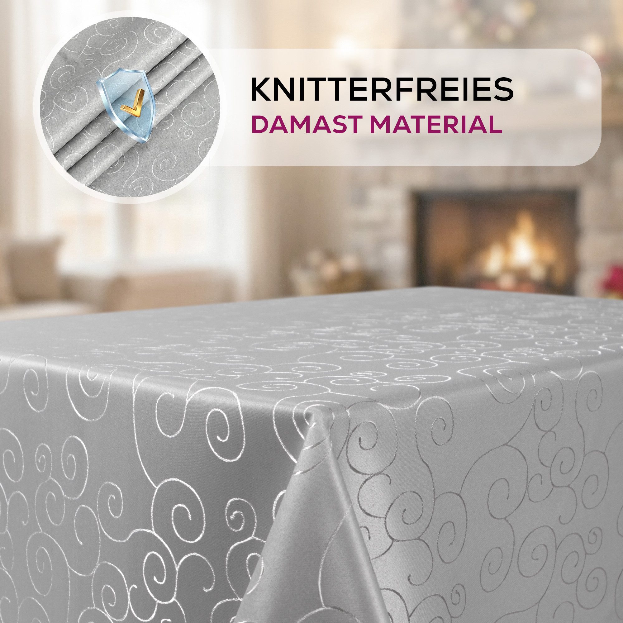 Beautex Tischdecke Damast Ornamente bügelfrei fleckenabweisend pflegeleichte Tischwäsche (1-tlg), Lotuseffekt, Formstabil, Strapazierfähig, Eleganter Glanz, Kni – Bild 4 von 5