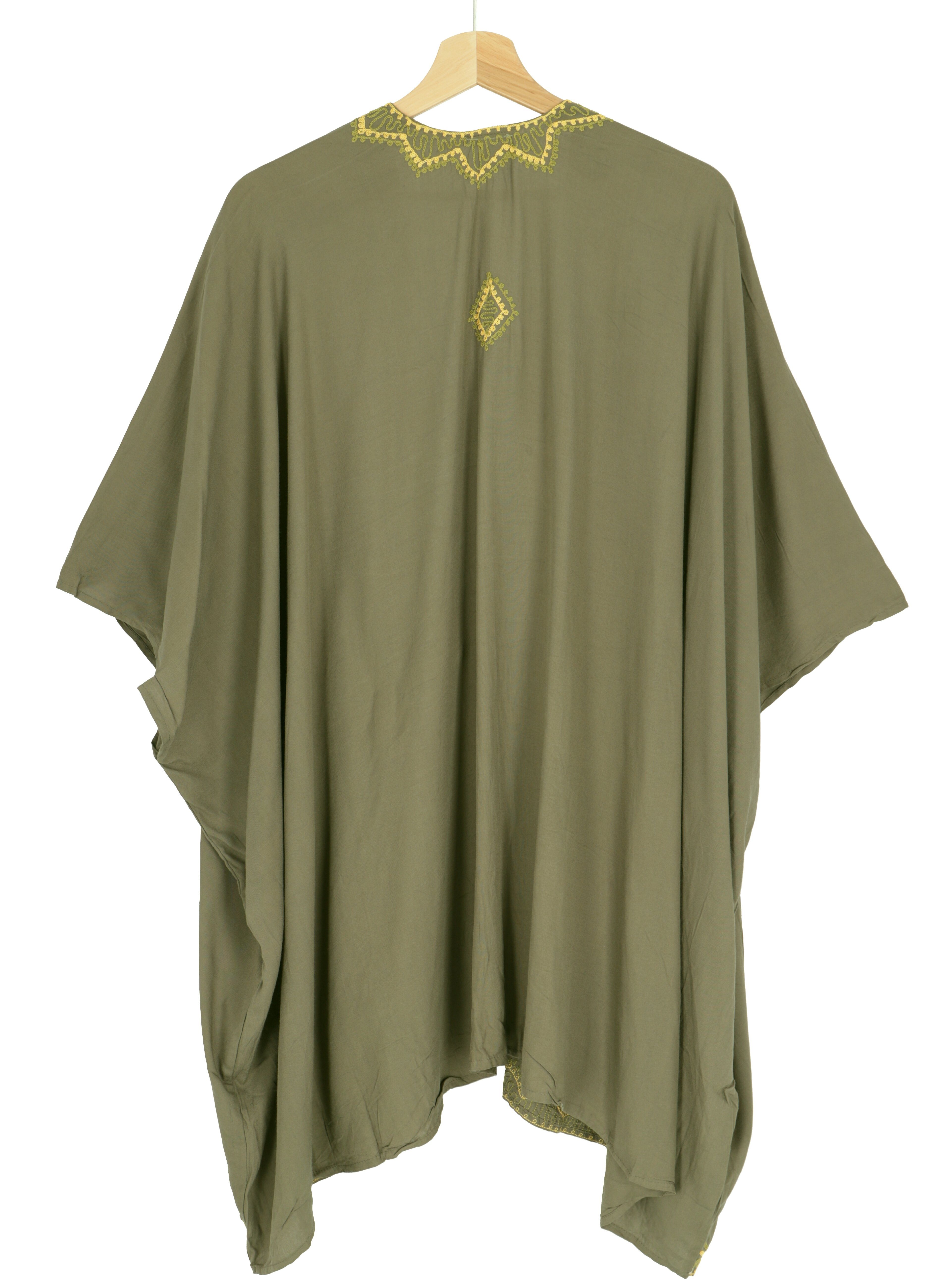 alternative Bekleidung Kaftan,.., Guru-Shop Kimono Sommer olive Kimono, bestickter Kurzer