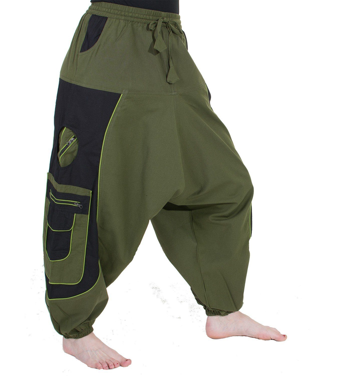 MAGIE Hippie / KUNST Haremshose Flower Haremshose Hose Cargohose UND Goahose Green of Life Schwarz Army Pluderhose