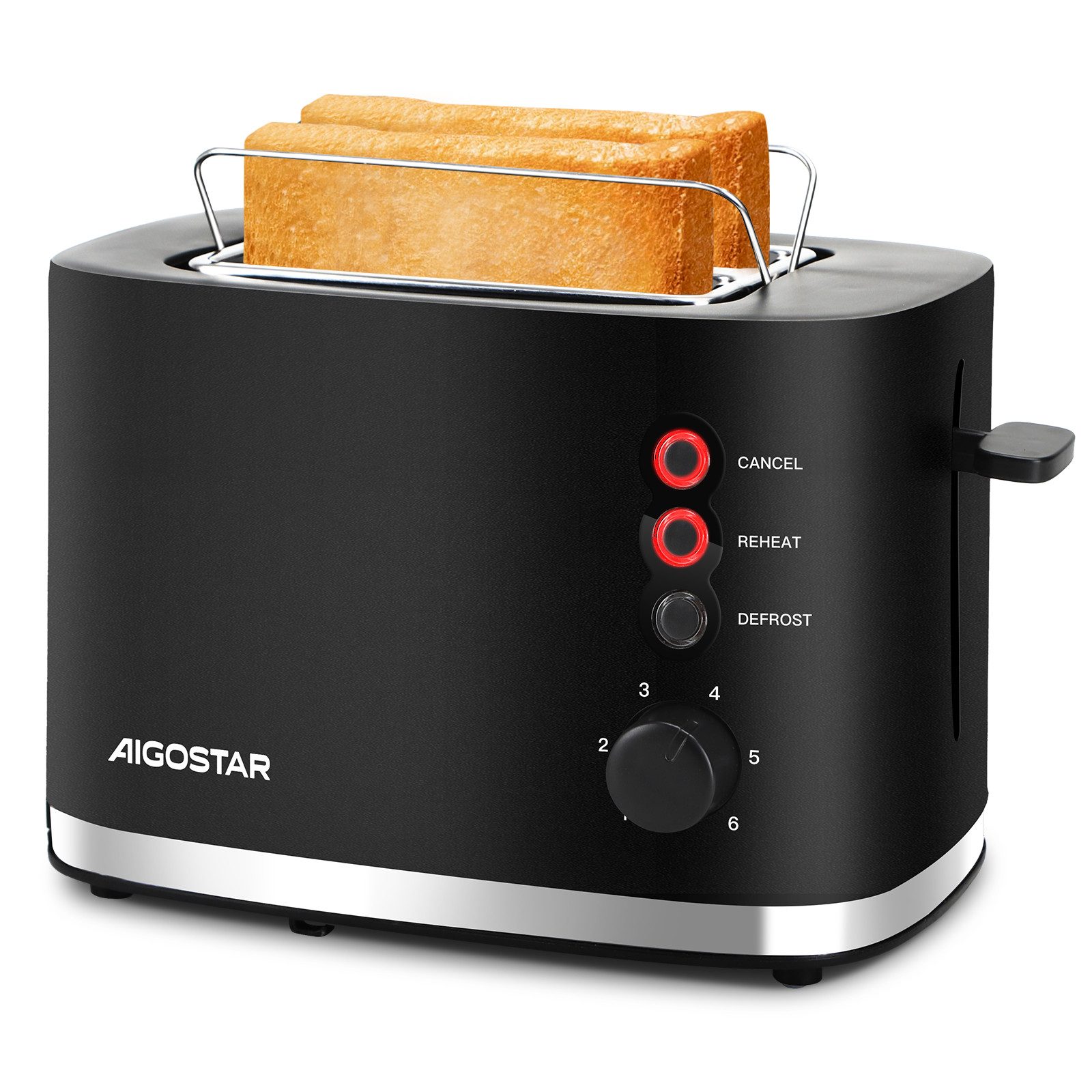 Aigostar Toaster Toaster 2 Scheiben, extra breite Toastschlitze, 6 Bräunungsstufen,800W