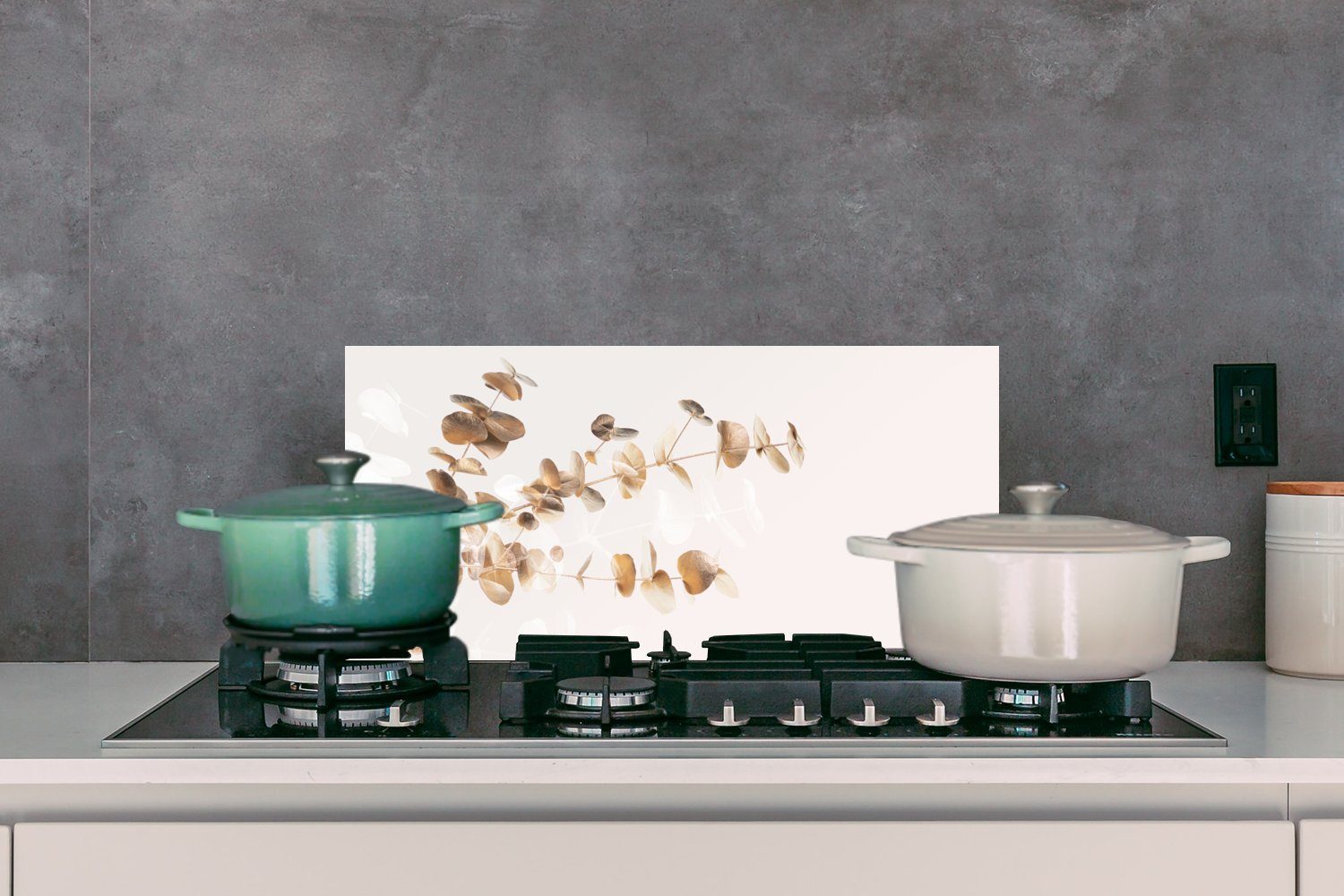 MuchoWow Küchenrückwand gegen Küchen Natur, Gold cm, Schmutzflecken Blätter Fett für - Eukalyptus und - Wandschutz, - 60x30 - (1-tlg), Luxus