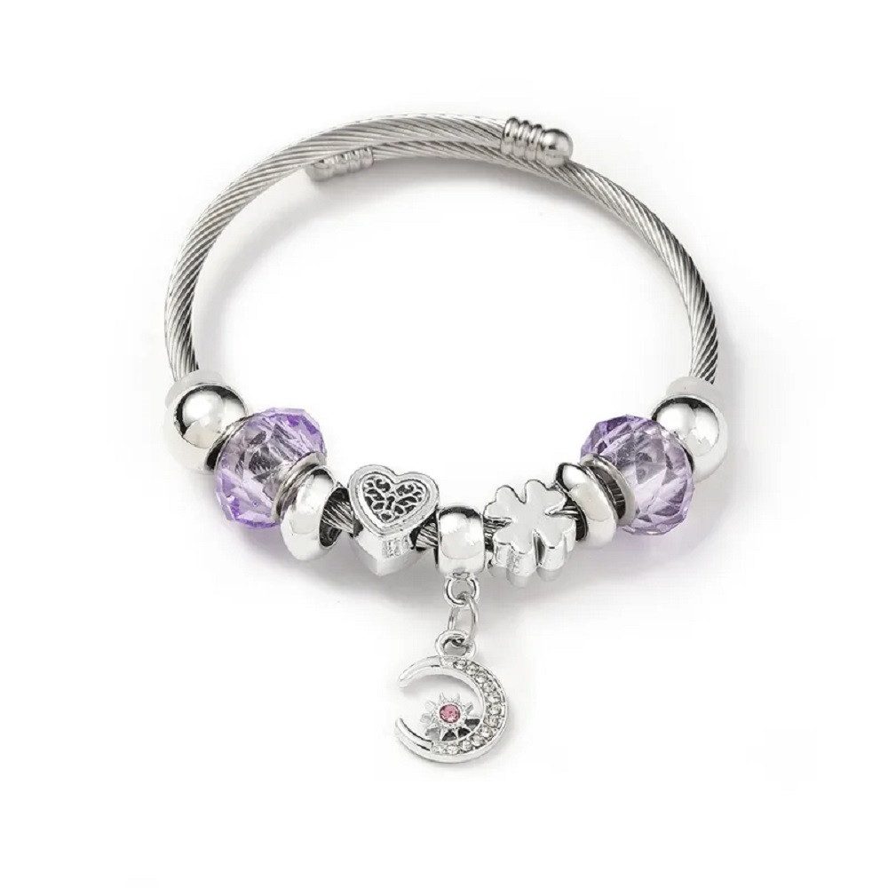 Eyecatcher Armkette Charm-Armband mit lila Kunststoffperlen & 10 Symbolanhä günstig online kaufen