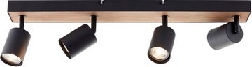 Brilliant Deckenstrahler Jello Wood, LED wechselbar, Warmweiß, Spotbalken schwenkbar, 15x60x8 cm, 4 x GU10, 345lm, 3000K, Metall/Holz