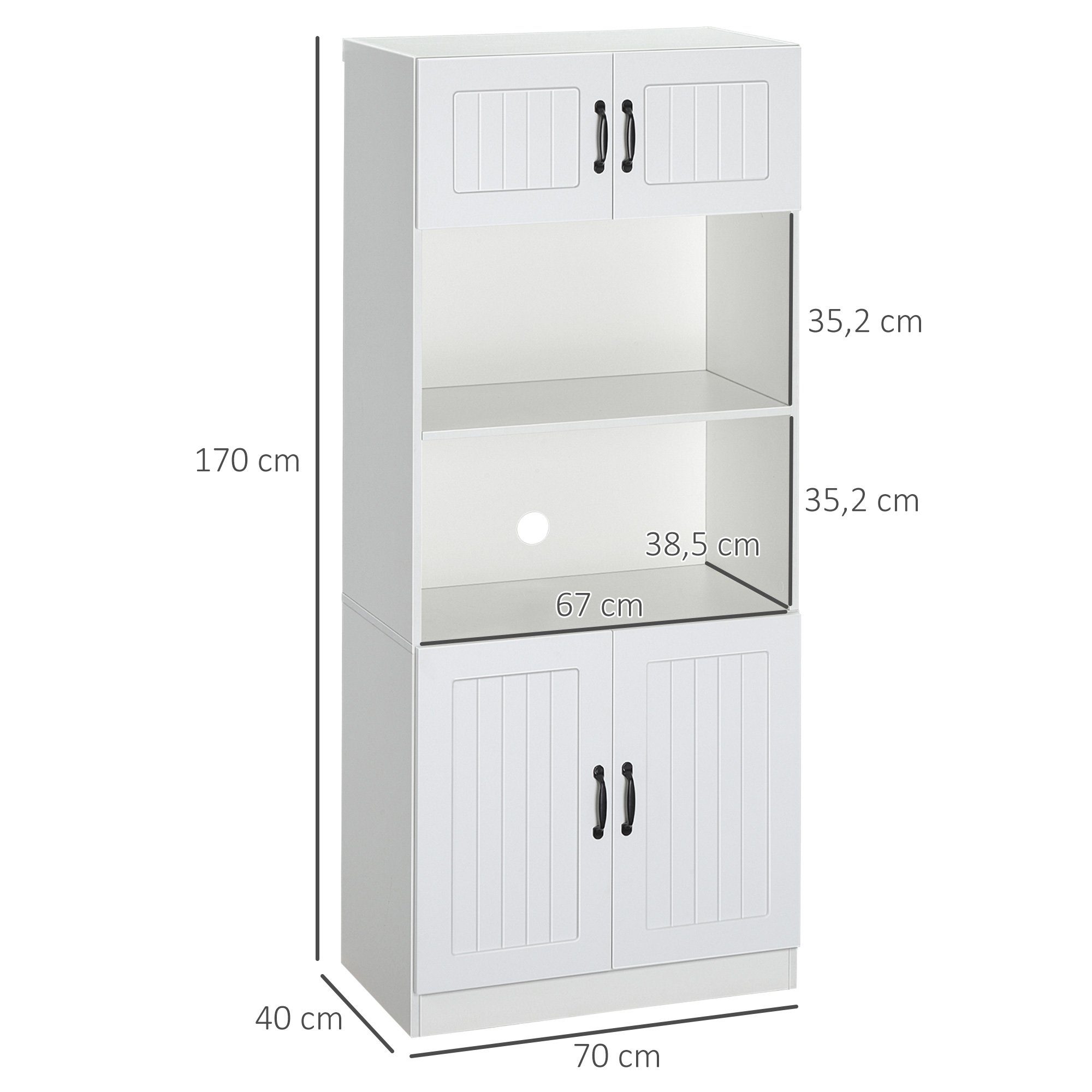 HOMCOM Küchenbuffet Hochschrank mit 2 Regalen und 2 Schränken (Hochschrank, 1-St., Esszimmerschrank) Anti-Kipp-Gurt Landhausstil Weiß