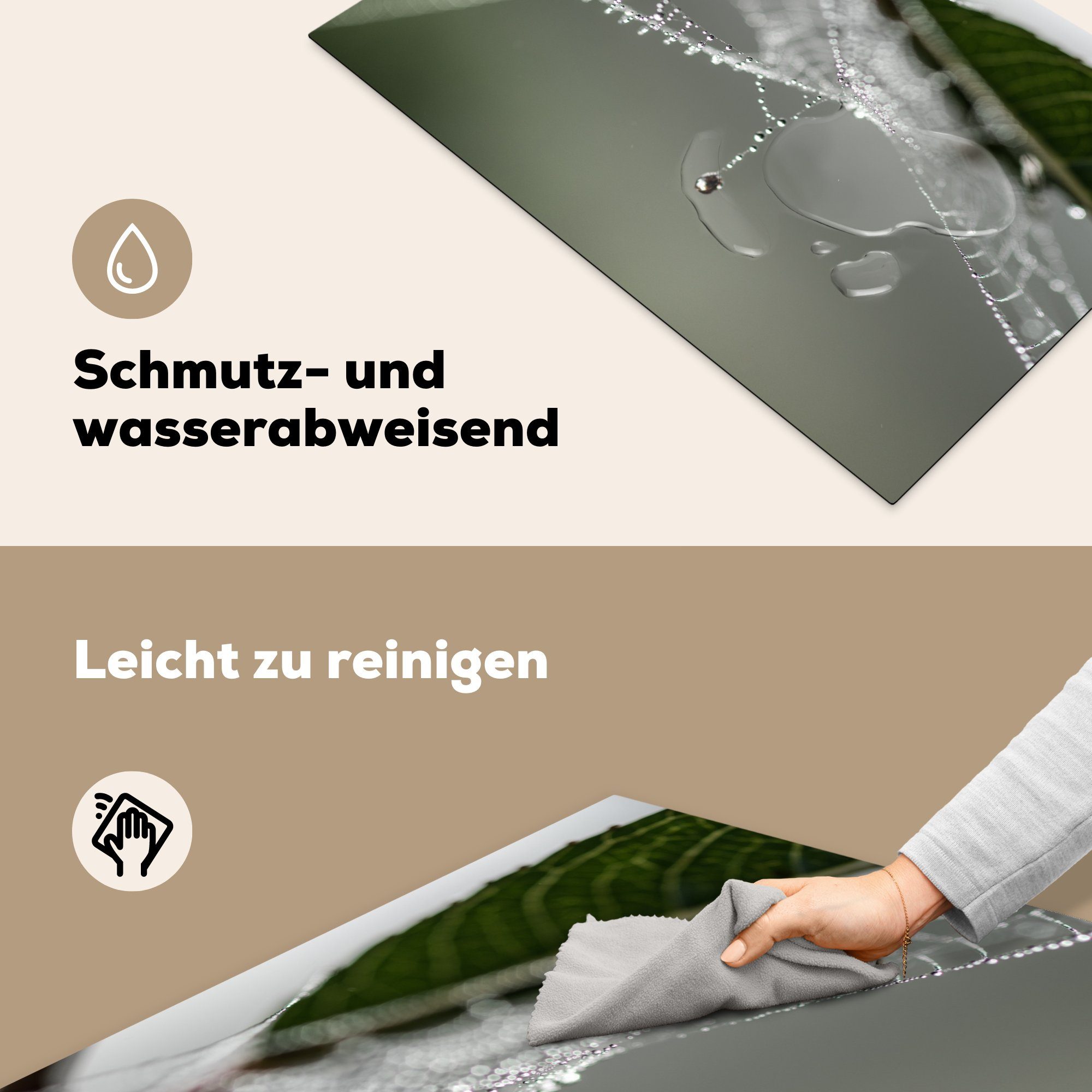 Tropfen, Ceranfeldabdeckung die MuchoWow cm, für 81x52 Induktionskochfeld (1 tlg), küche, Herdblende-/Abdeckplatte Schutz - Vinyl, - Spinnennetz Herbst