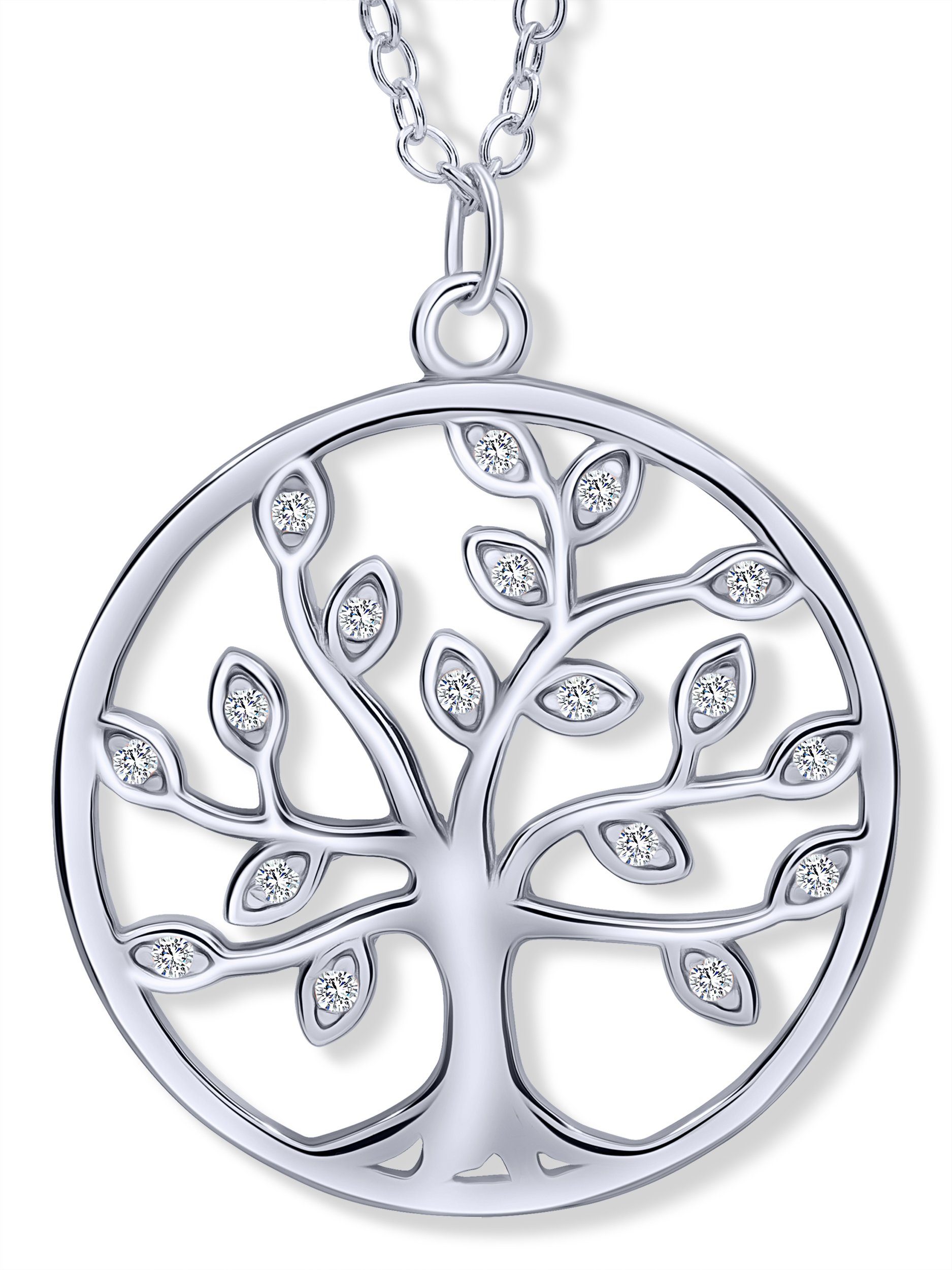 Life Lebens Baum Anhänger of mit des Halskette Lebensbaum I stahlender Zertifikat, Kette mit VIASOUL Glanz Silber I Tree