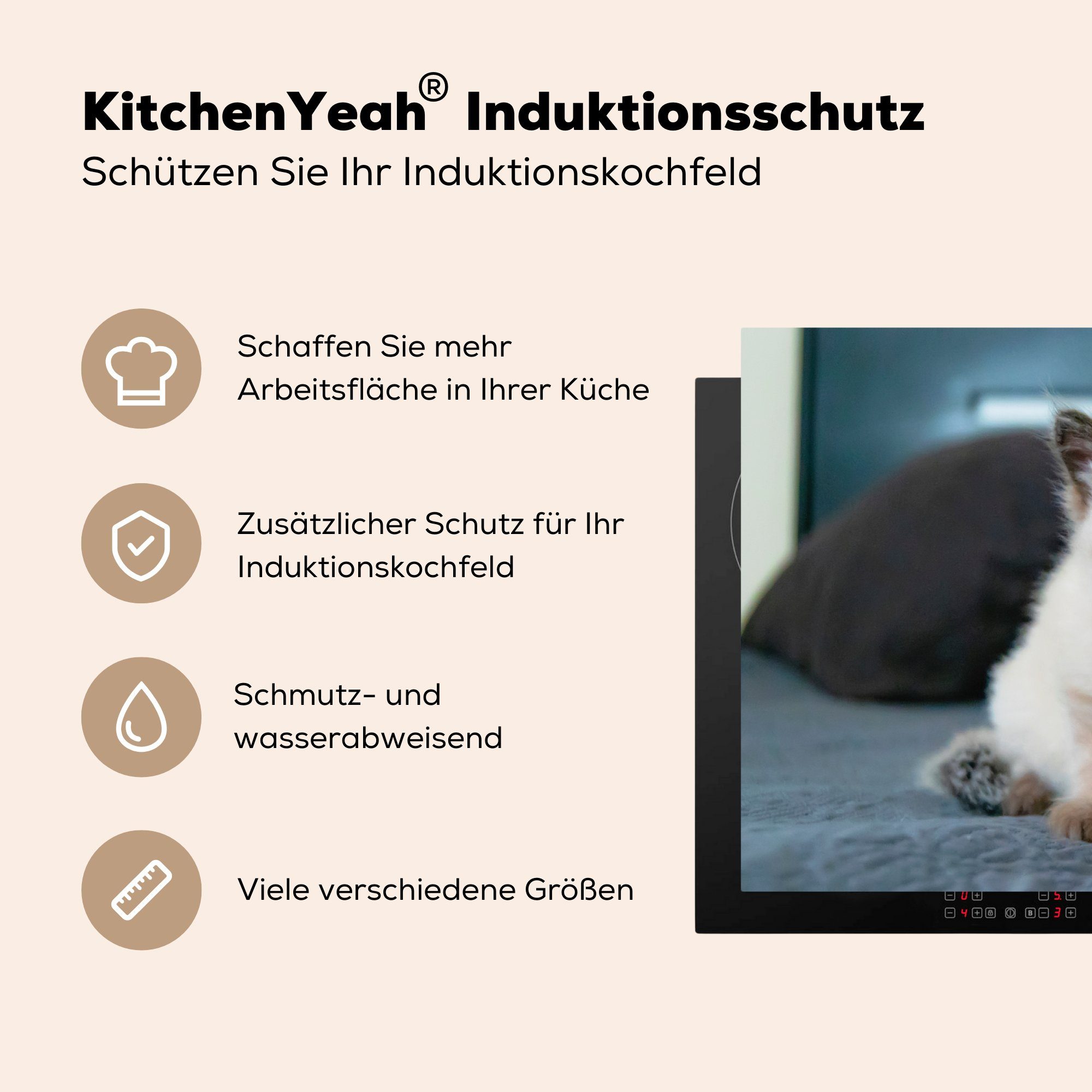 cm, küche - Vinyl, Tier, Katze Ceranfeldabdeckung, Arbeitsplatte für - Herdblende-/Abdeckplatte MuchoWow Kätzchen 83x51 tlg), (1