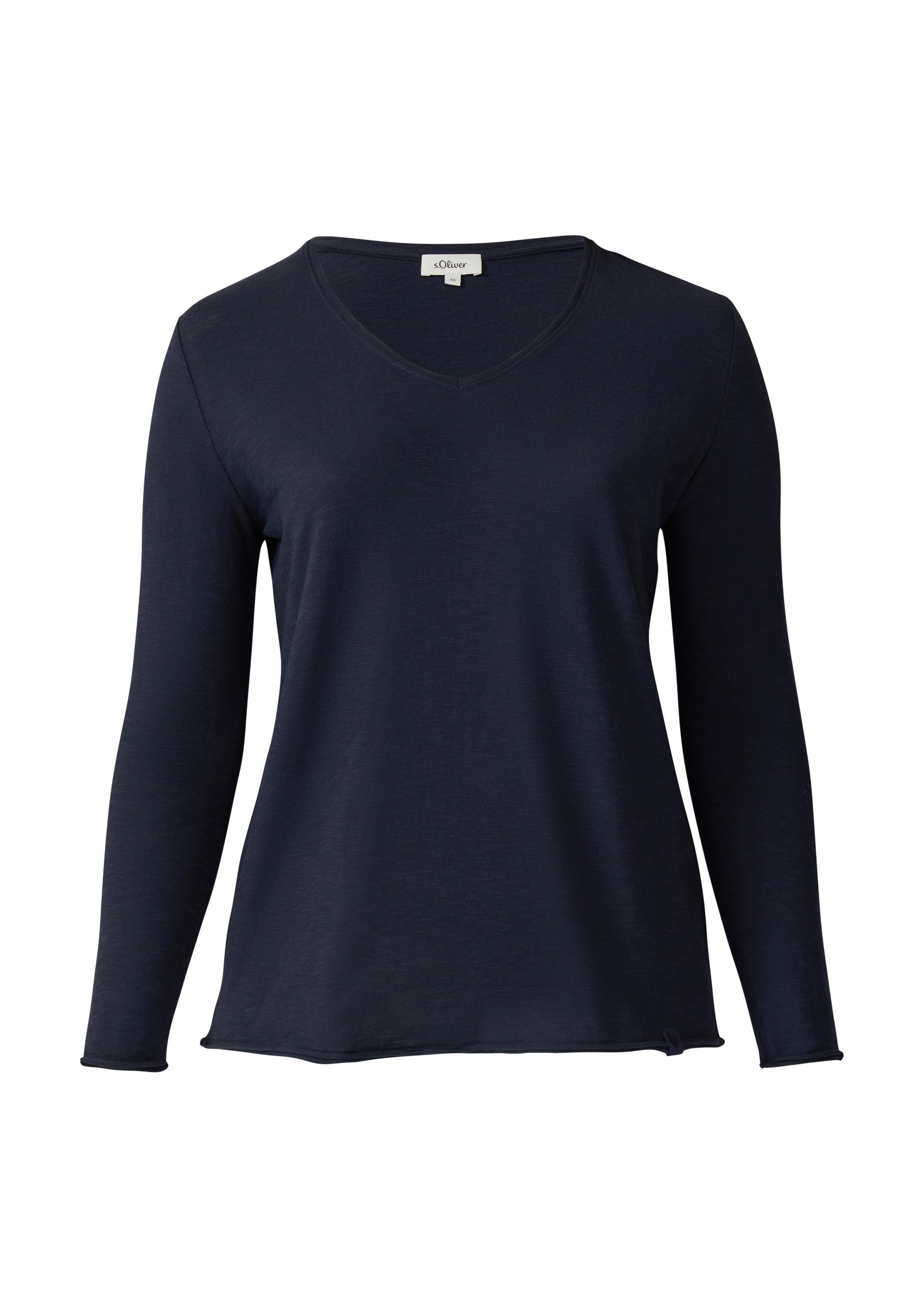 s.Oliver Langarmshirt T-Shirt Jersey-Shirt mit V-Ausschnitt und Rollsaum günstig online kaufen