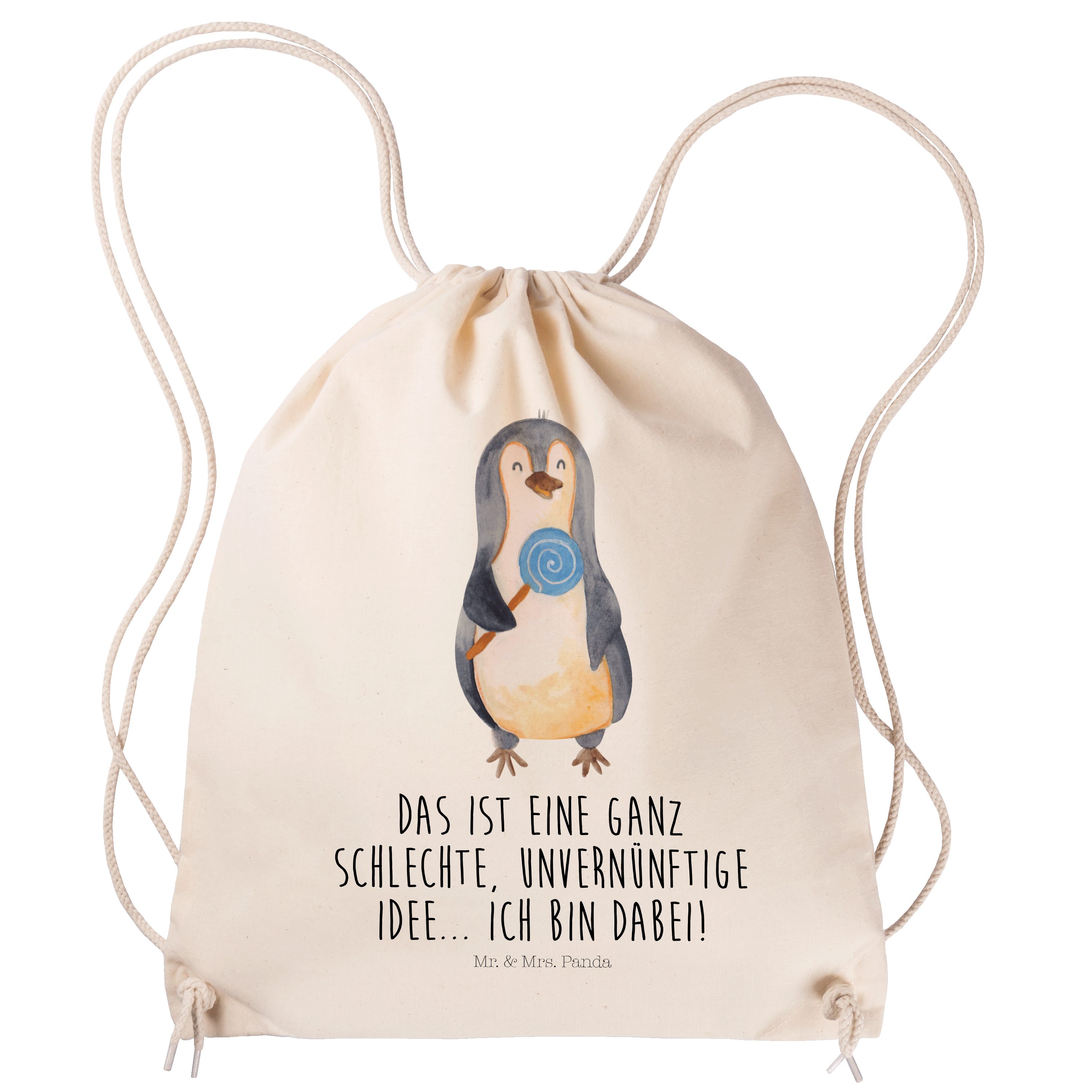 Mr. & Mrs. Panda Sporttasche Pinguin Lolli - Transparent - Geschenk, Tasche, Sportbeutel, Pinguine (1-tlg)
