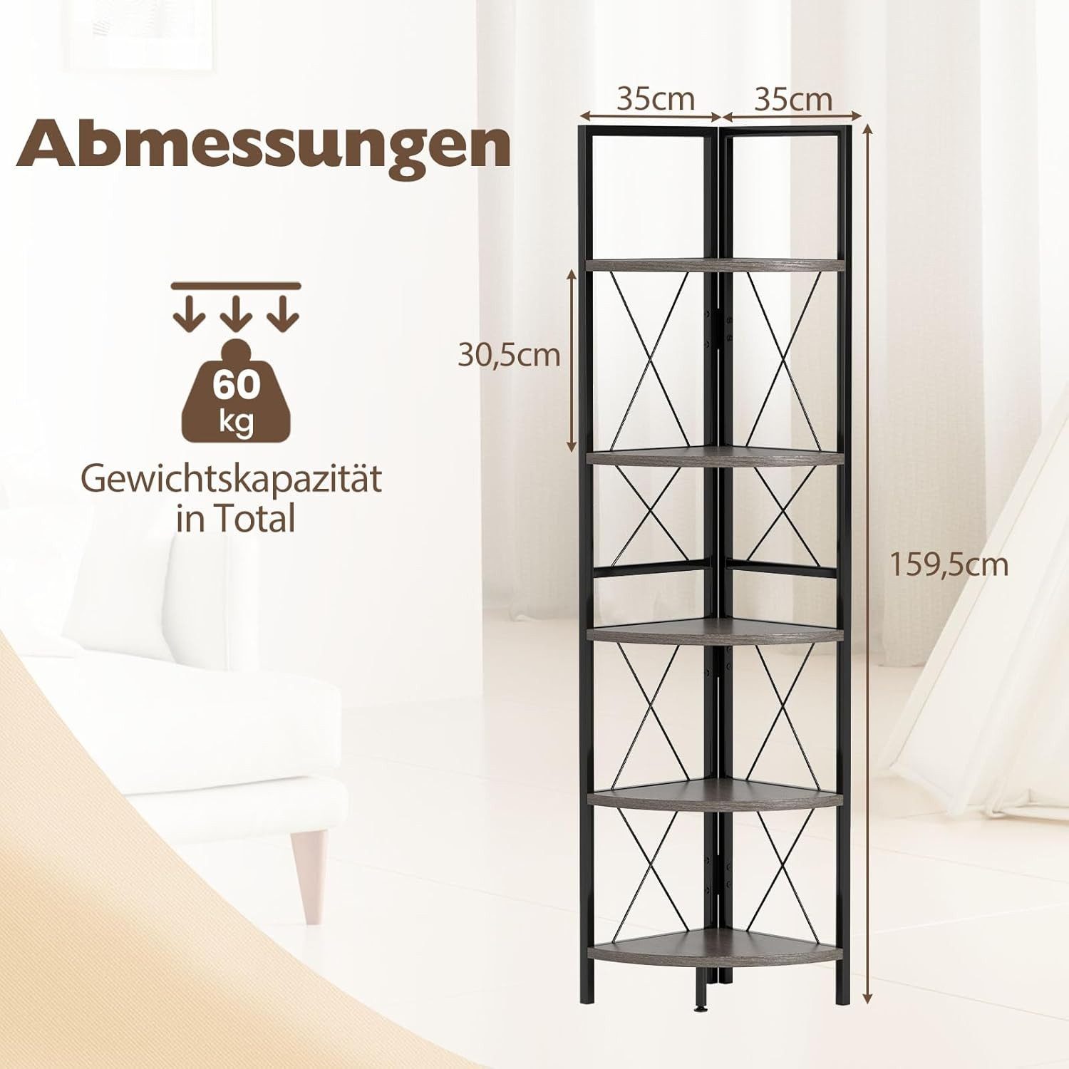 KOMFOTTEU Eckregal, Standregal Bücherregal mit 5 Ebenen