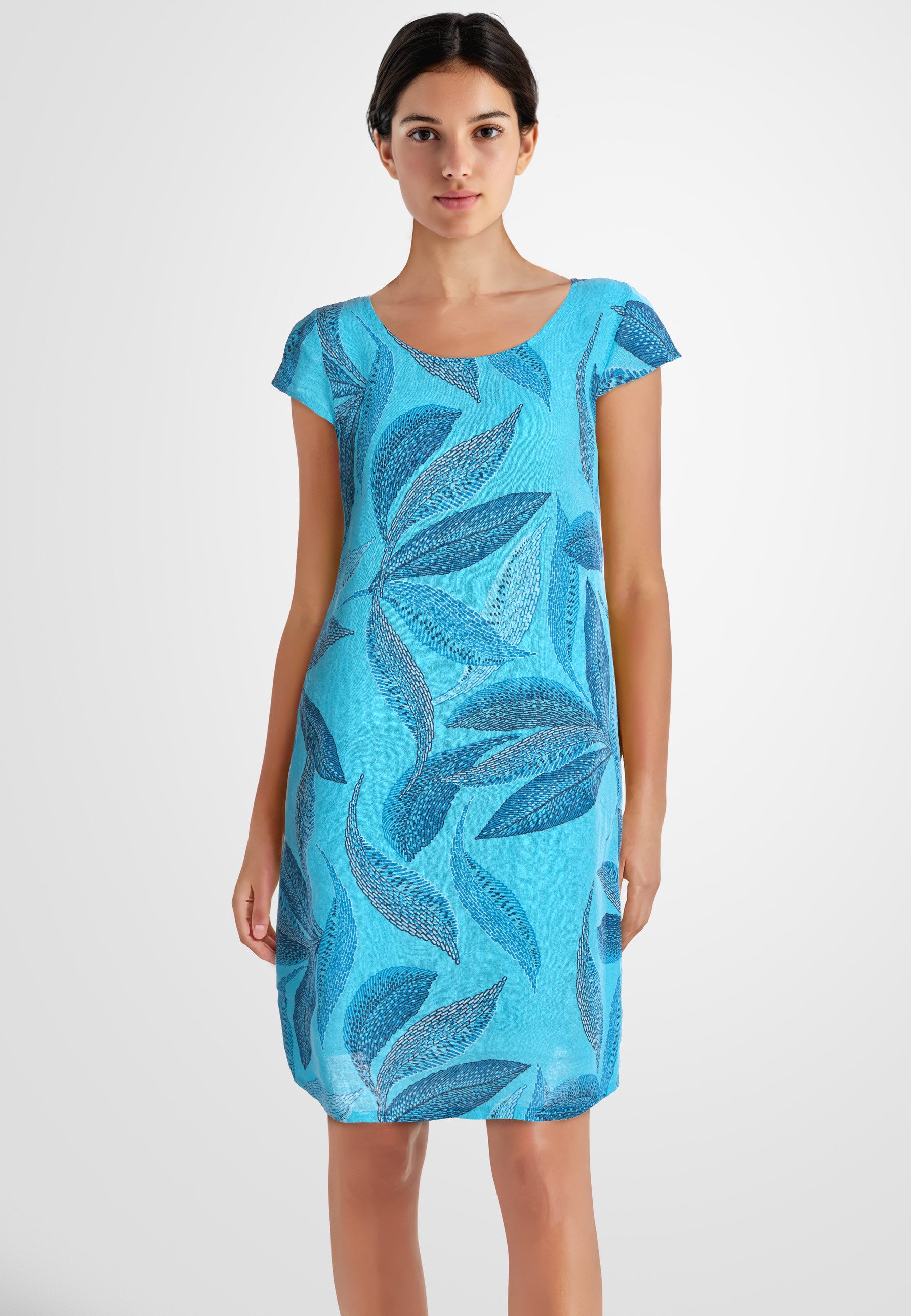 Sommerkleid Leinenkleid knielang kurzarm