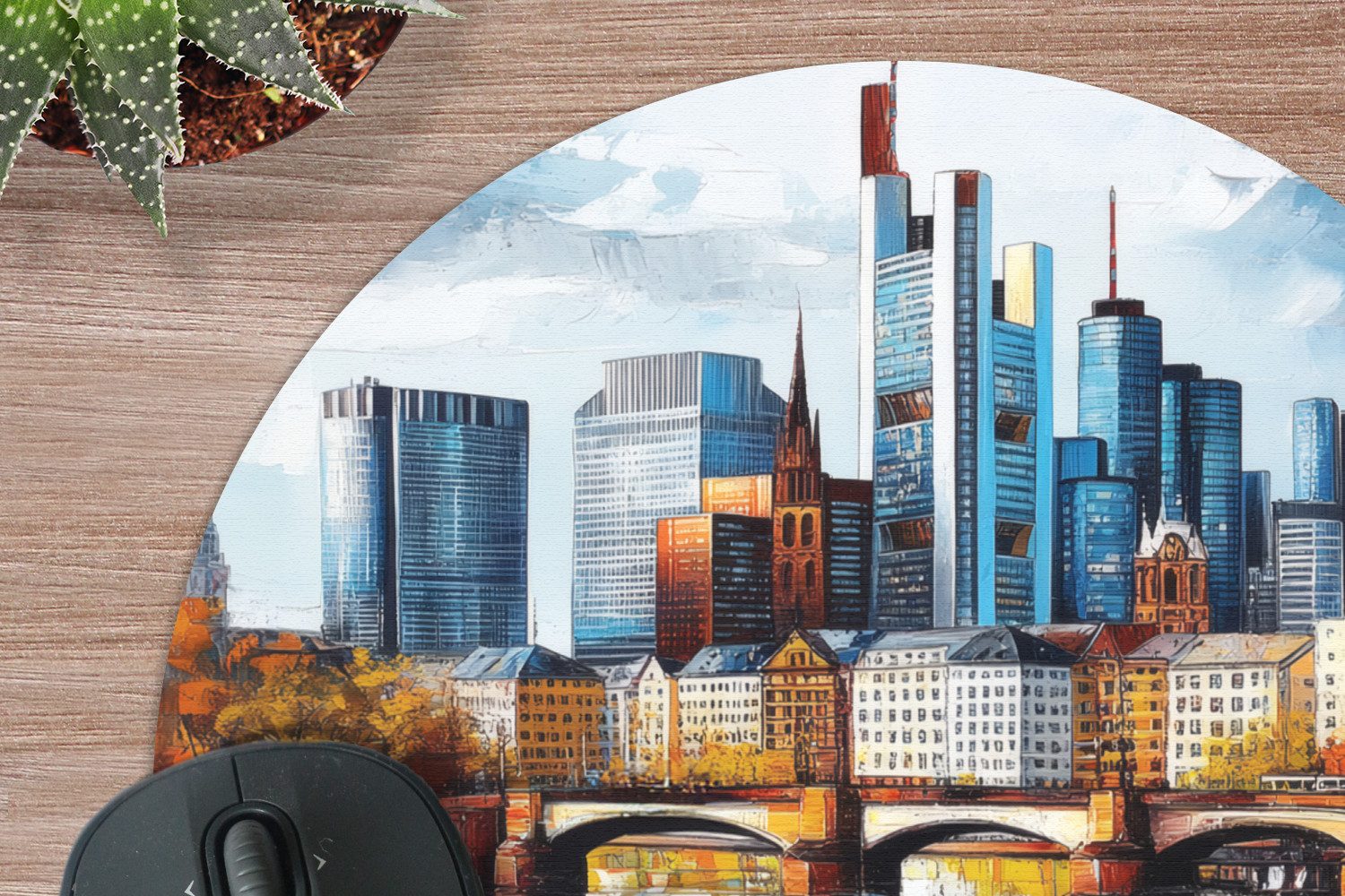 MuchoWow Mauspad Bäume Frankfurt - Stadt - Skyline - Brücke (1-St), Büro für Tastatur und Maus, Mousepad Gaming, Rund 20x20 cm – Bild 2 von 5
