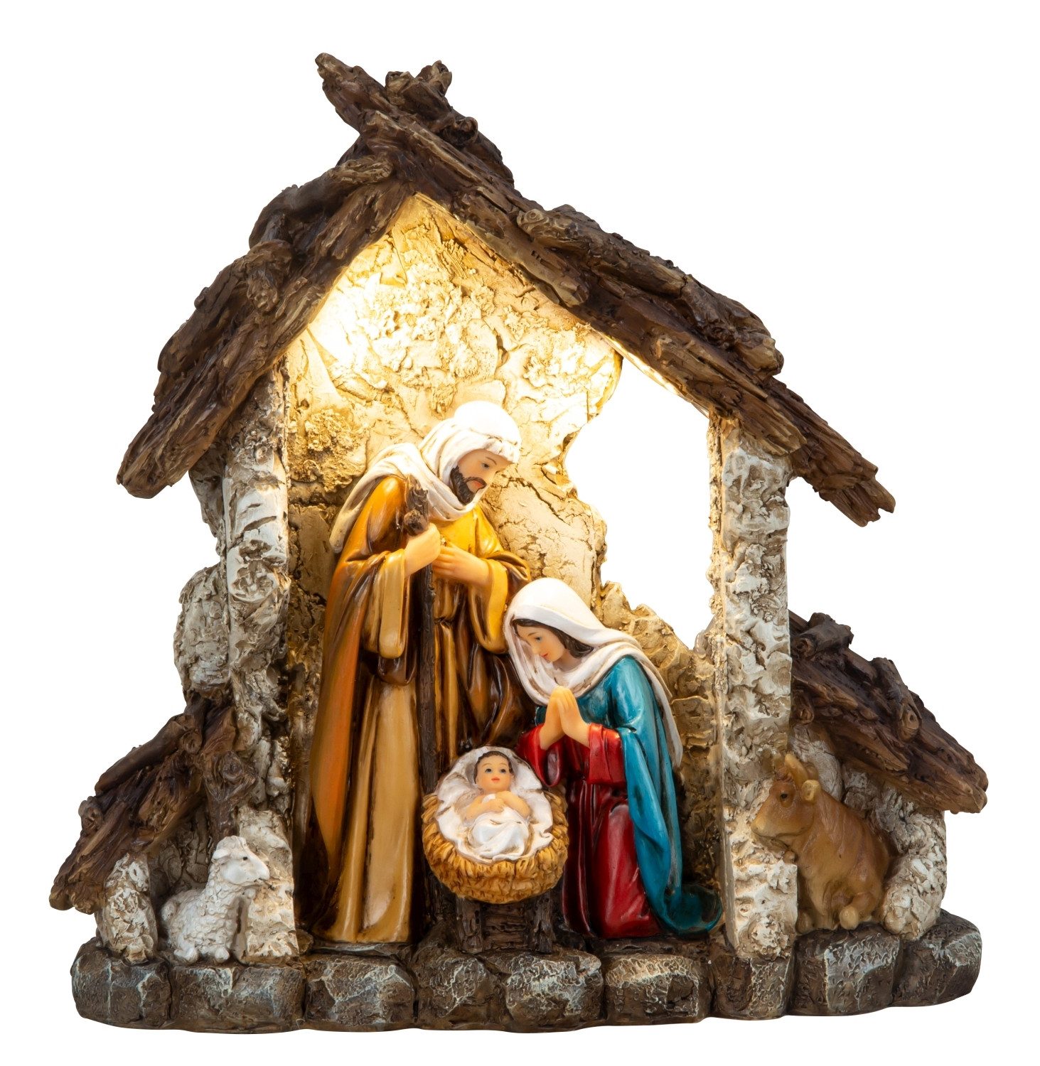 MF Krippenfigur Krippenhaus Heilige Familie mit LED Beleuchtung 23 cm (1 St) – Bild 5 von 5